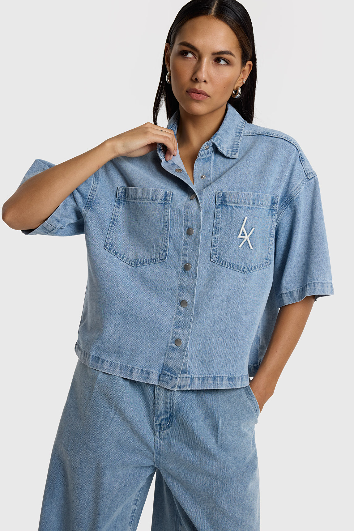 Bluse Alix the Label DENIM SHORTSLEEVE BLOUSE