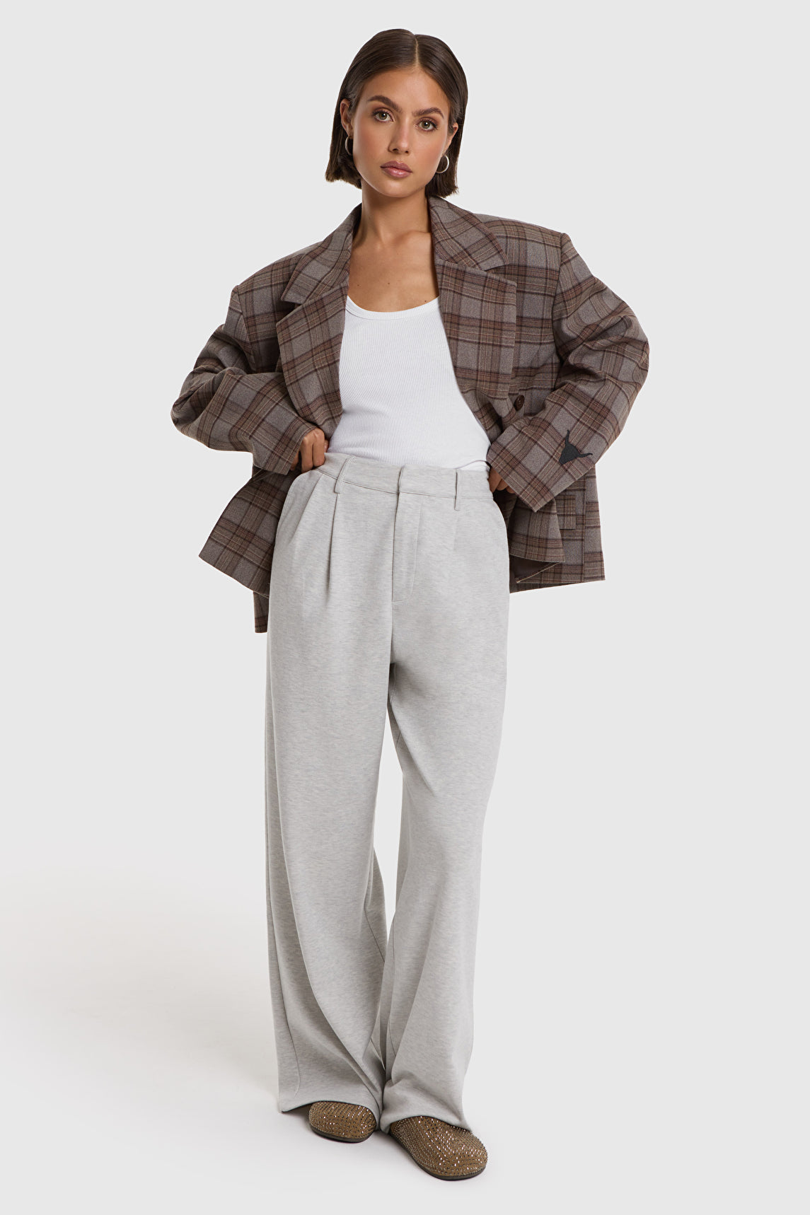 ALIX The Label Cropped Check Blazer in Warm Brown – Ansicht 3