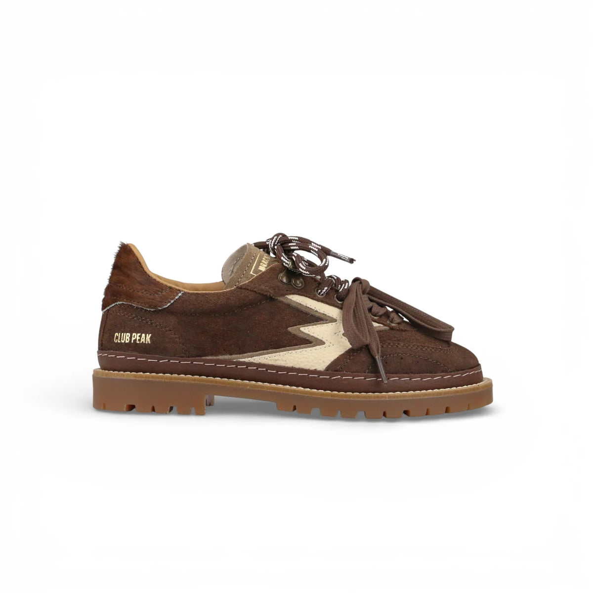 MOACONCEPT CLUB PEAK SUEDE BROWN AND PONY HAIR BACKTAB