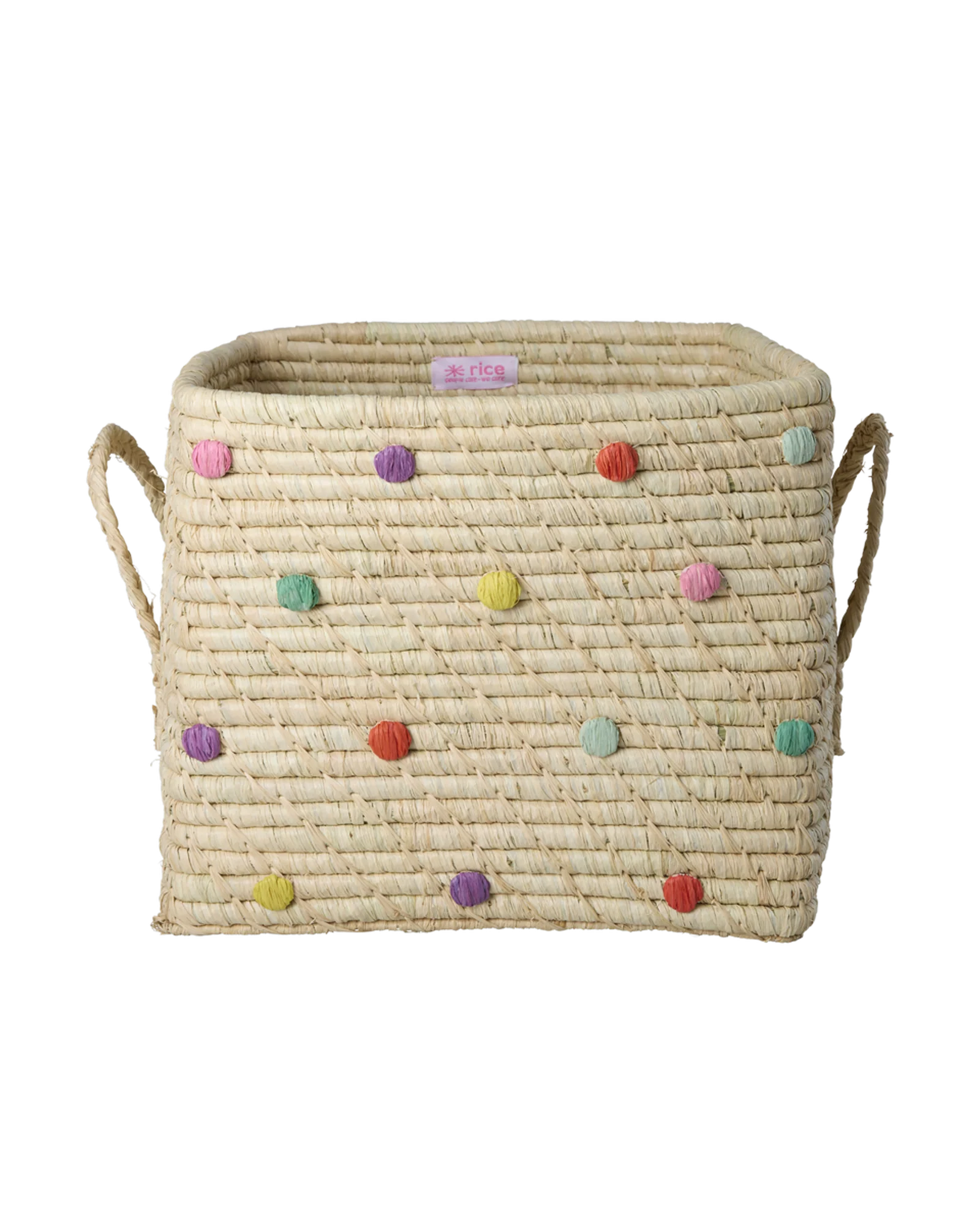 Rice Quadratisch Raffia Korb Punkte