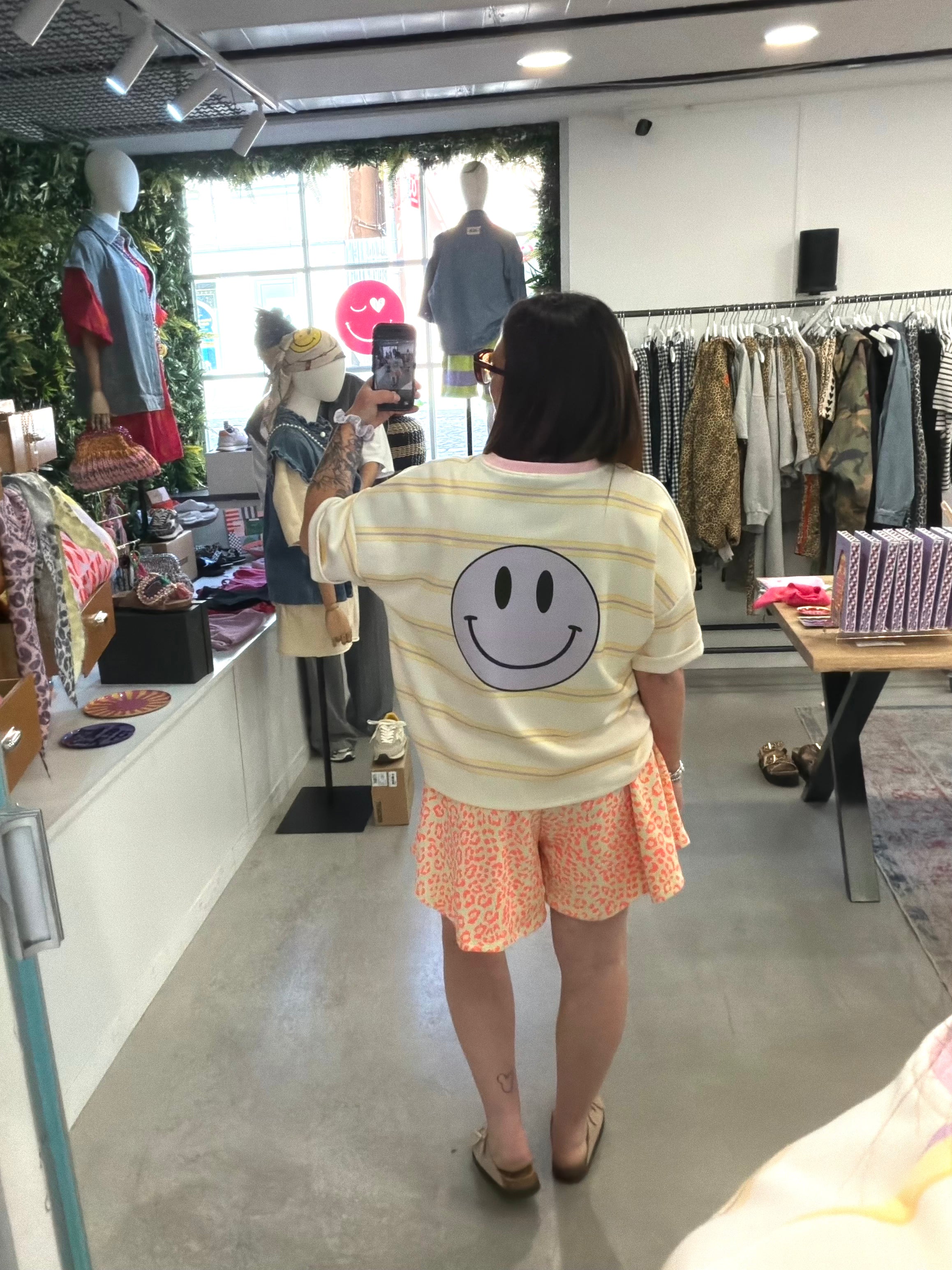T-Shirt Stripe Smiley Lavendel