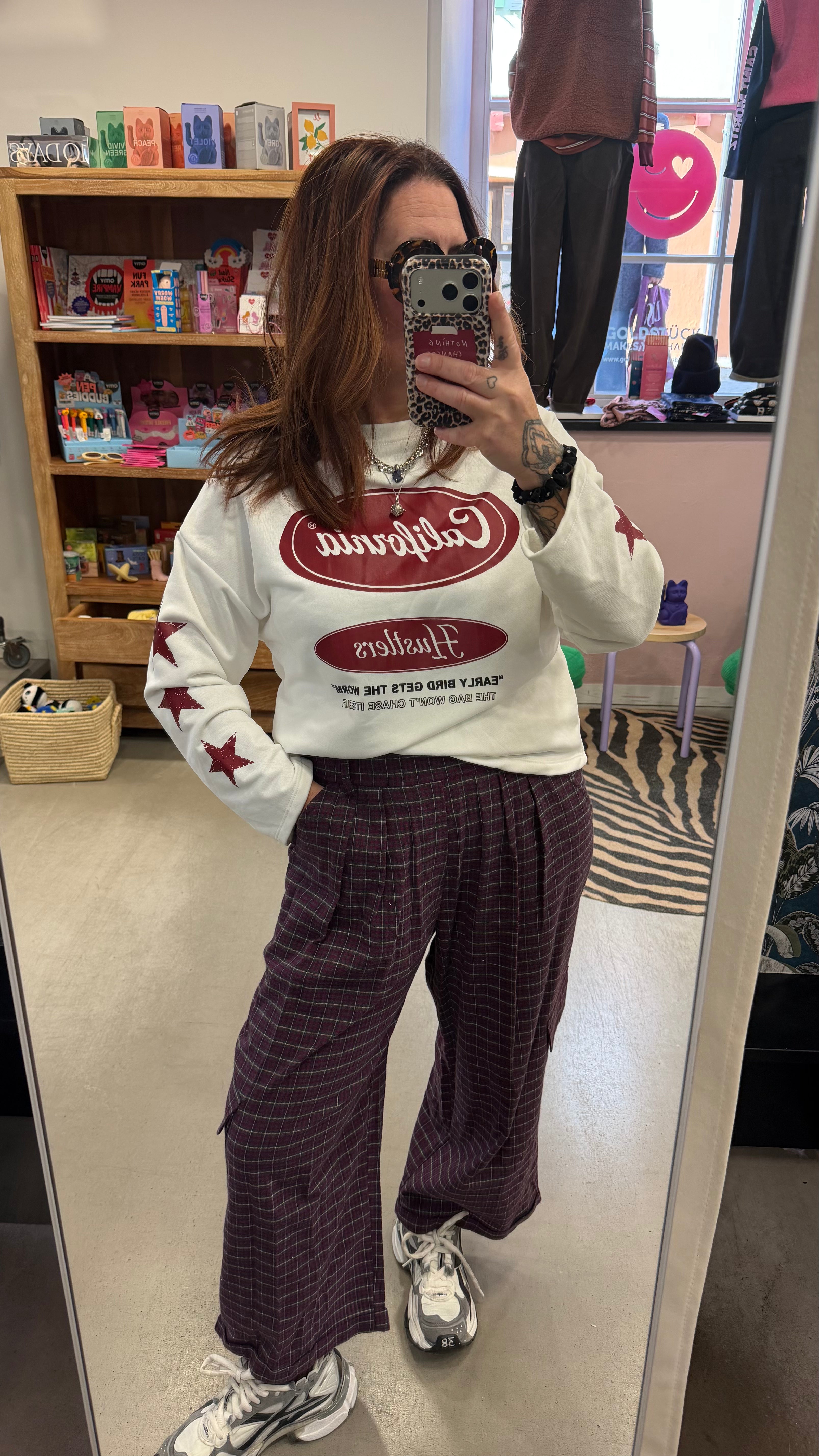 Hose 5Pocket kariert Bordeaux