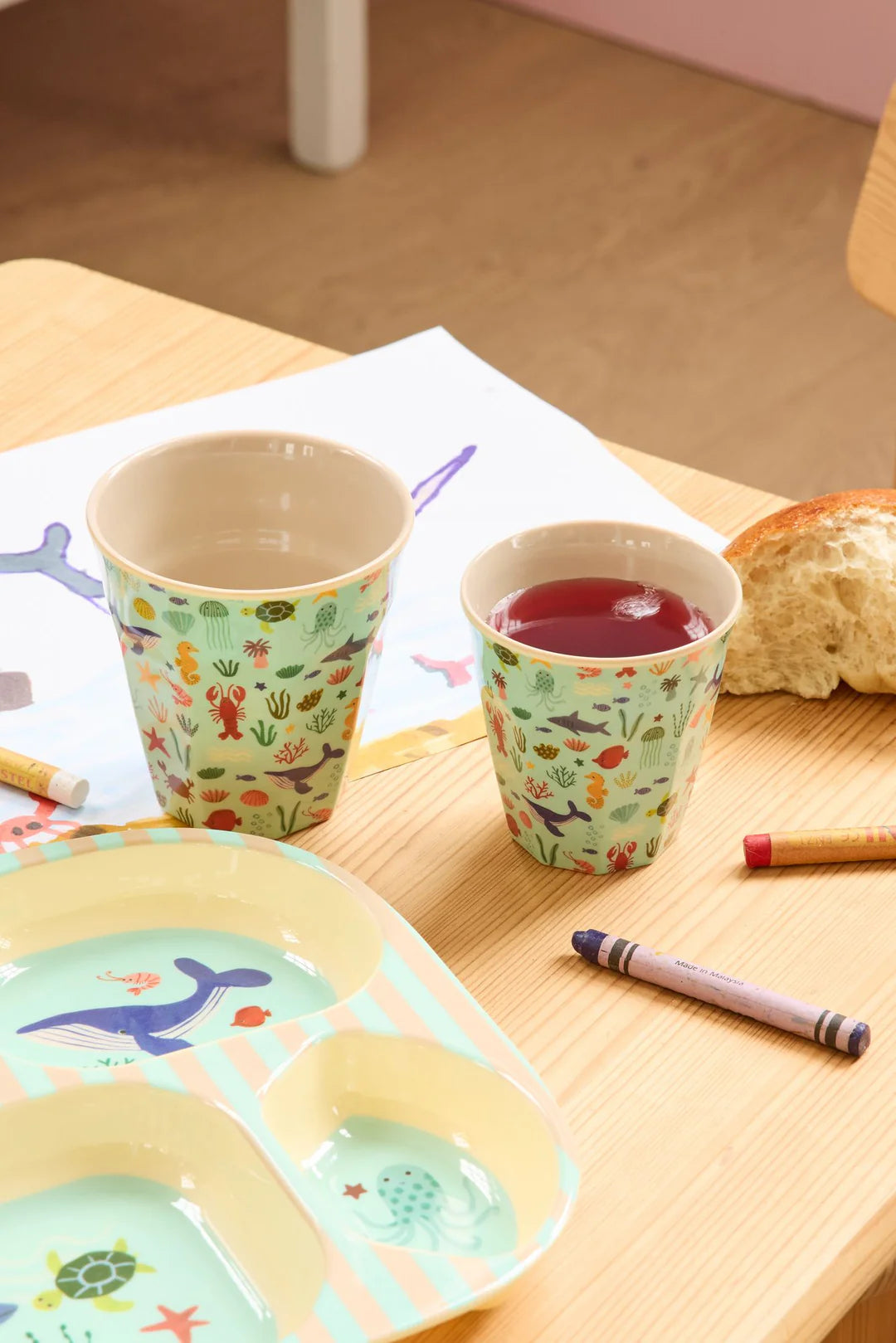 Rice Kleine Kinderbecher - Blau - Ocean Print