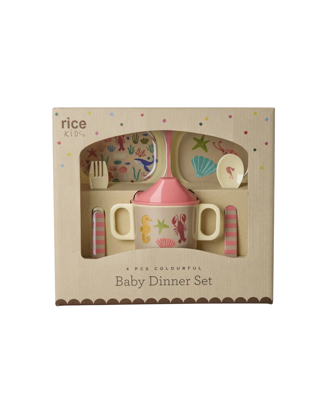 Rice Baby-Geschirrset - Koralle - Ocean Print - Geschenkbox