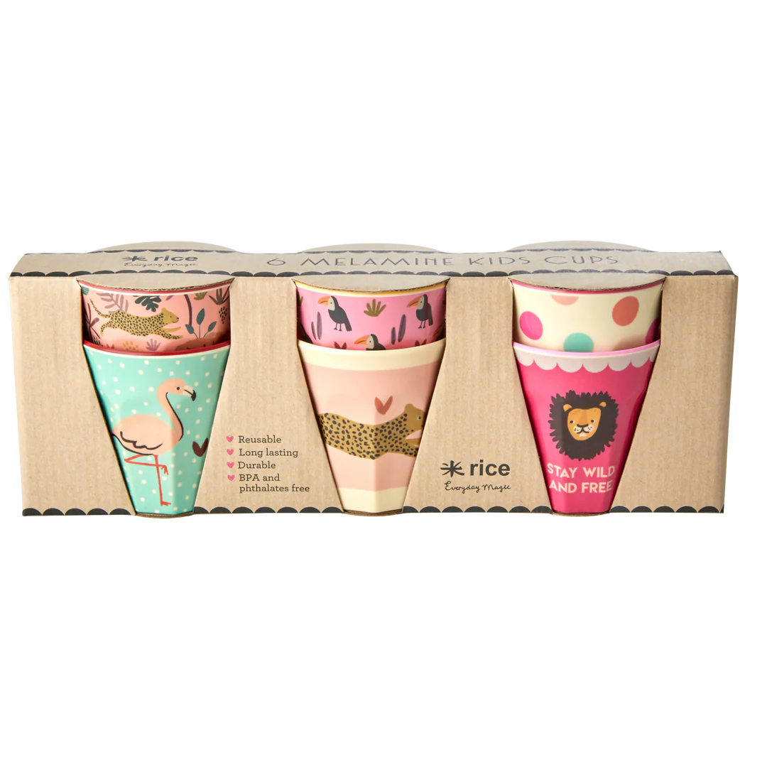 Rice Kleine Kinderbecher - Pink - Jungle Print - 6er Pack