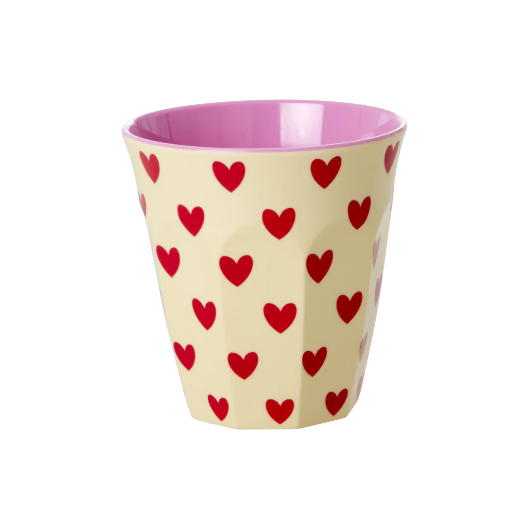 Rice Mittelgroße Melamin Becher - Crème - Darling Hearts Print