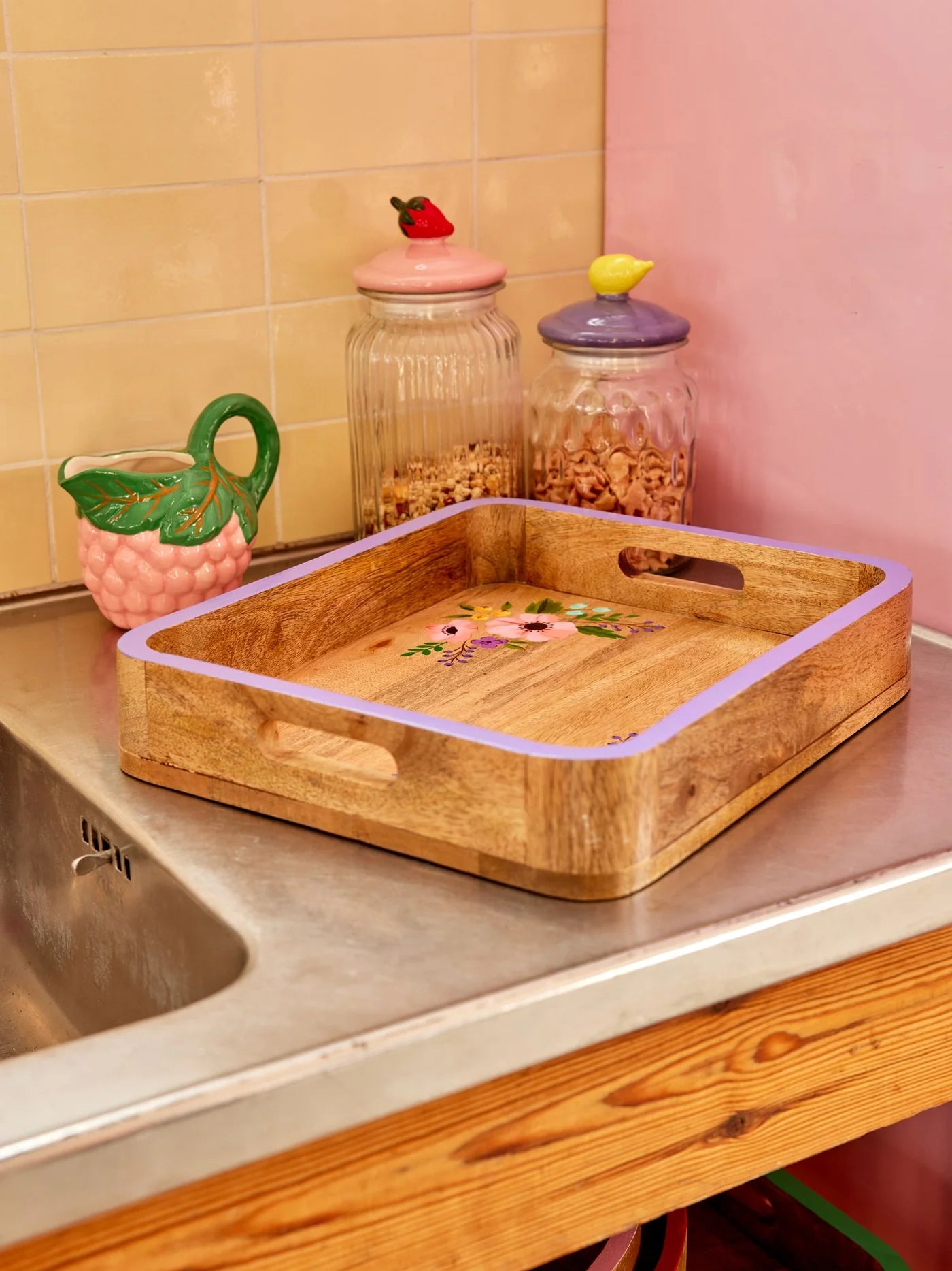 Rice Holztablett Flower Print