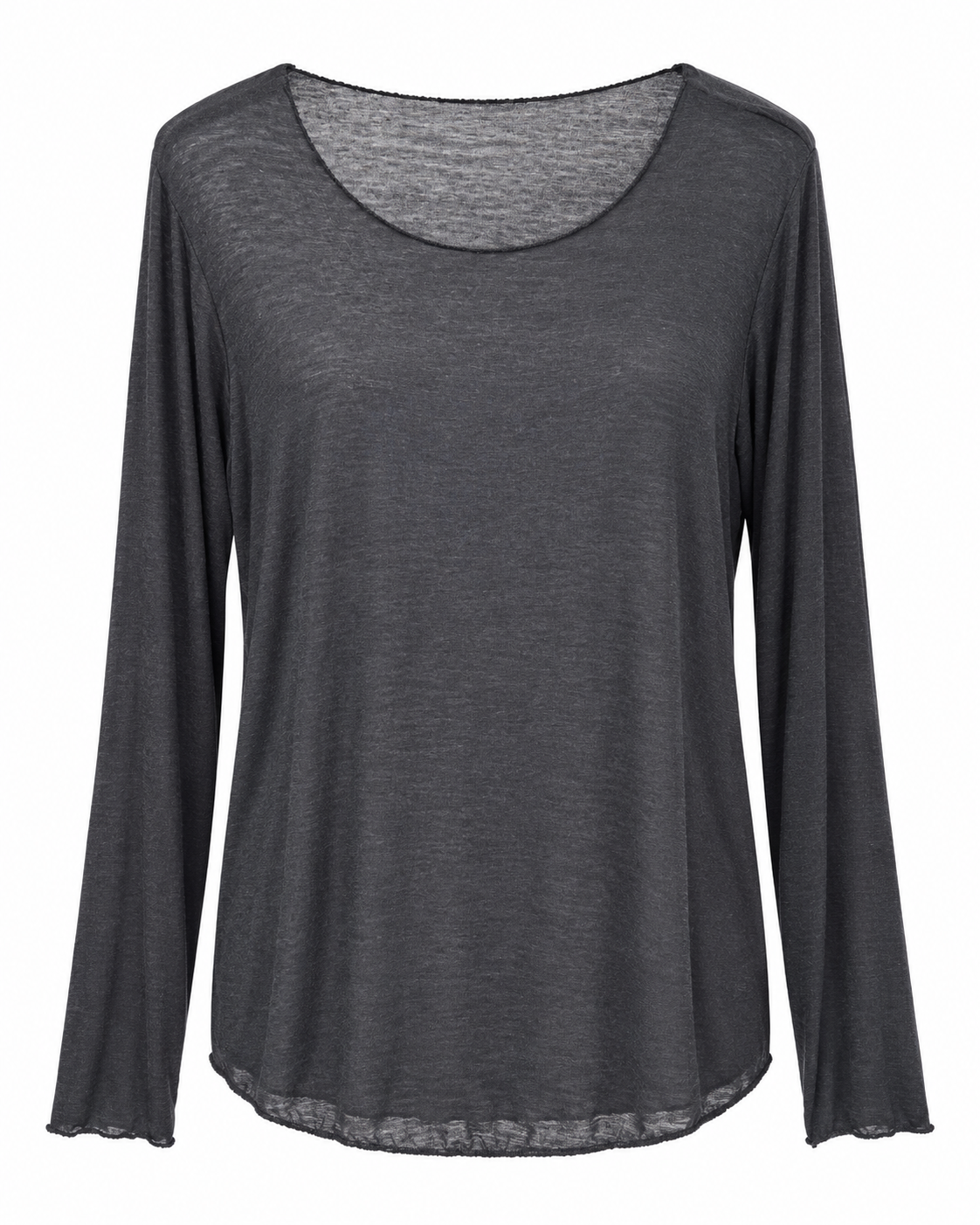 Basic-Langarmshirt Anthrazit auf weißem Hintergrund