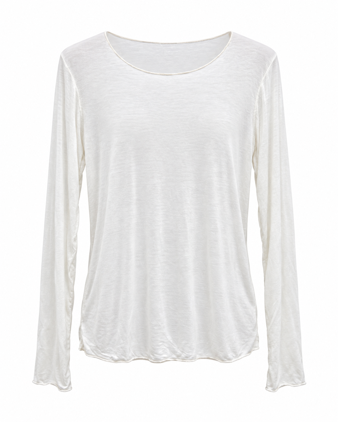 Basic-Langarmshirt Weiß auf weißem Hintergrund