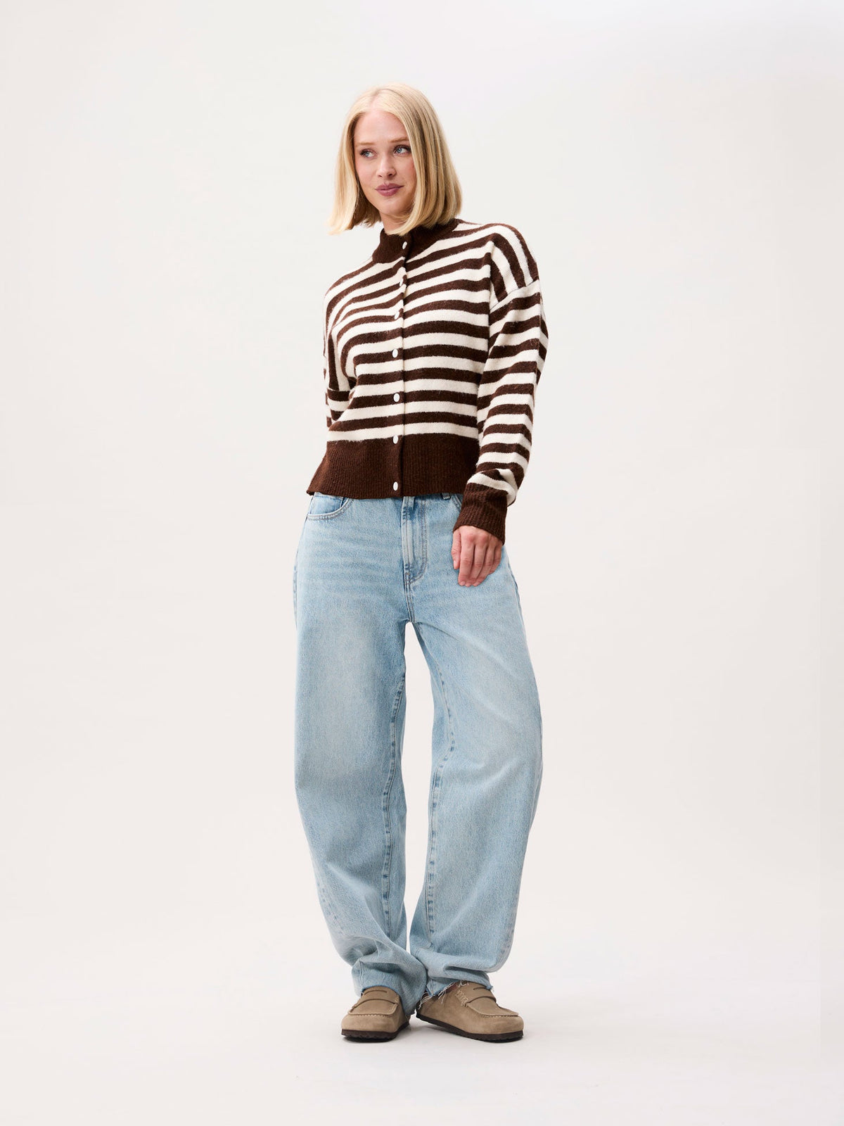 Catwalk Junkie gestreifter Cardigan Brownie – Rückansicht