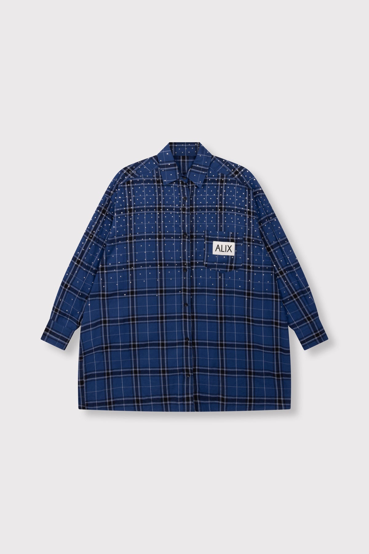 ALIX The Label Studded Check Blouse Dress – Dunkelblau – Ansicht 4