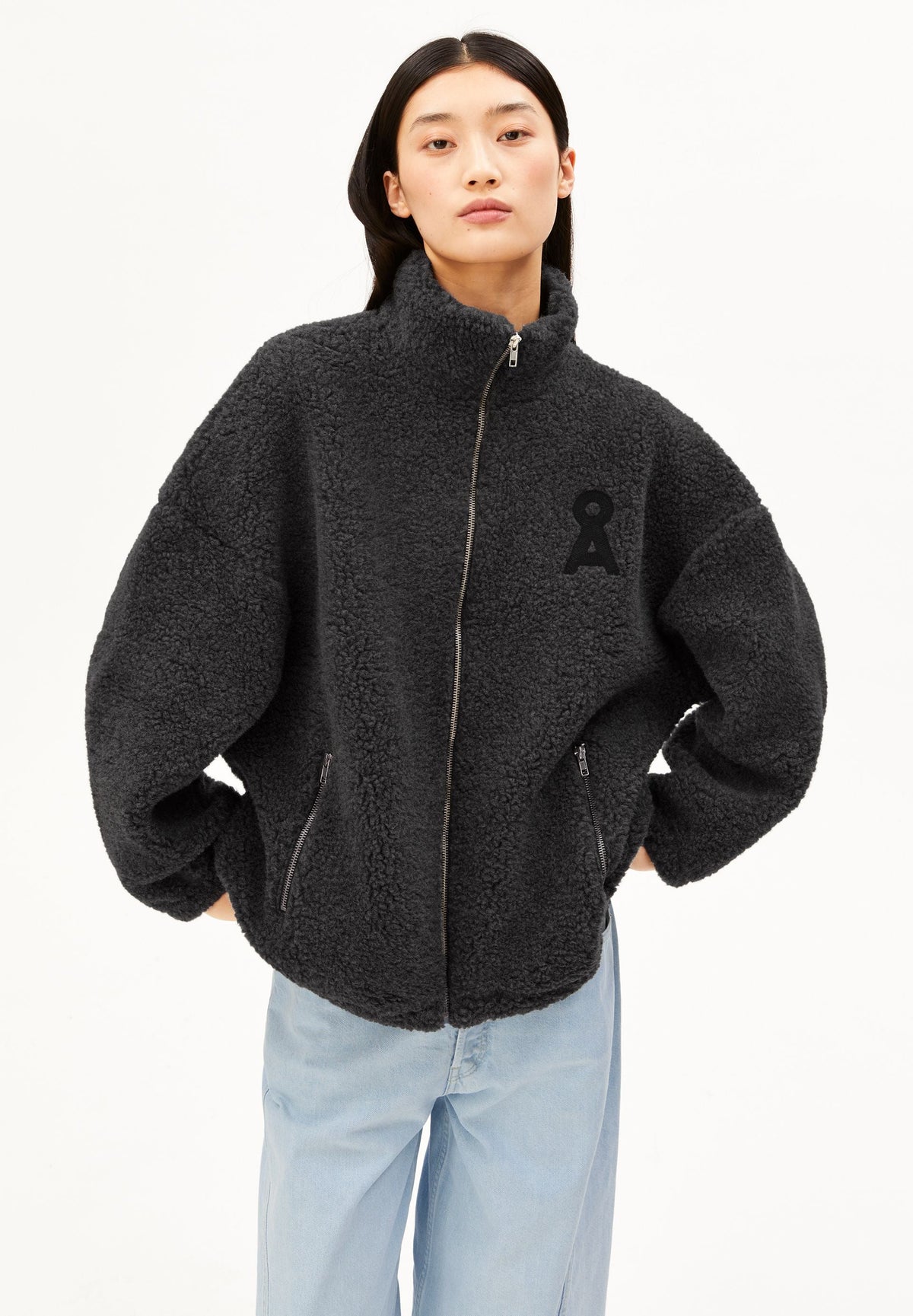 ARMEDANGELS Woll-Mix Fleece-Jacke in Steel Melange