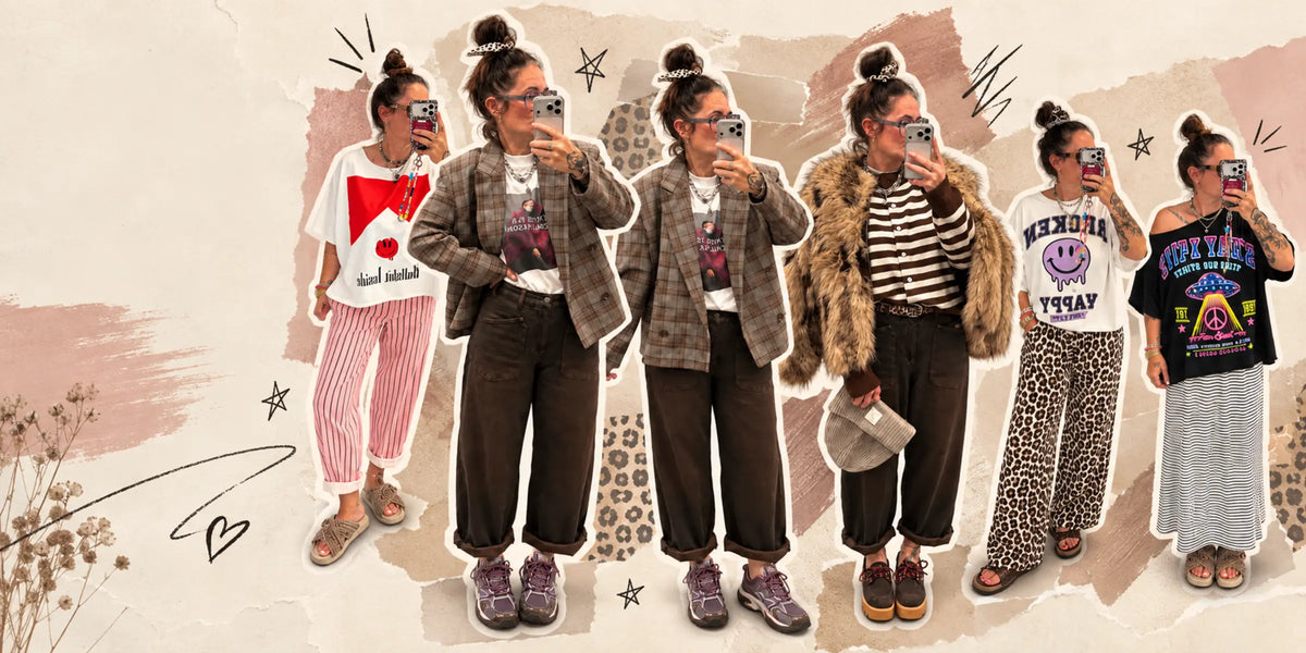 Goldstück Herbstlooks mit Blazer, Felljacke und grafischen Shirts