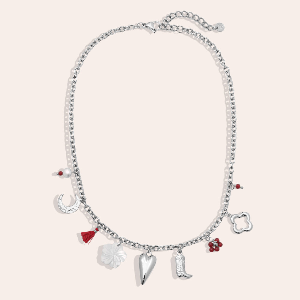 Charmkette Herz & Blume – Silber