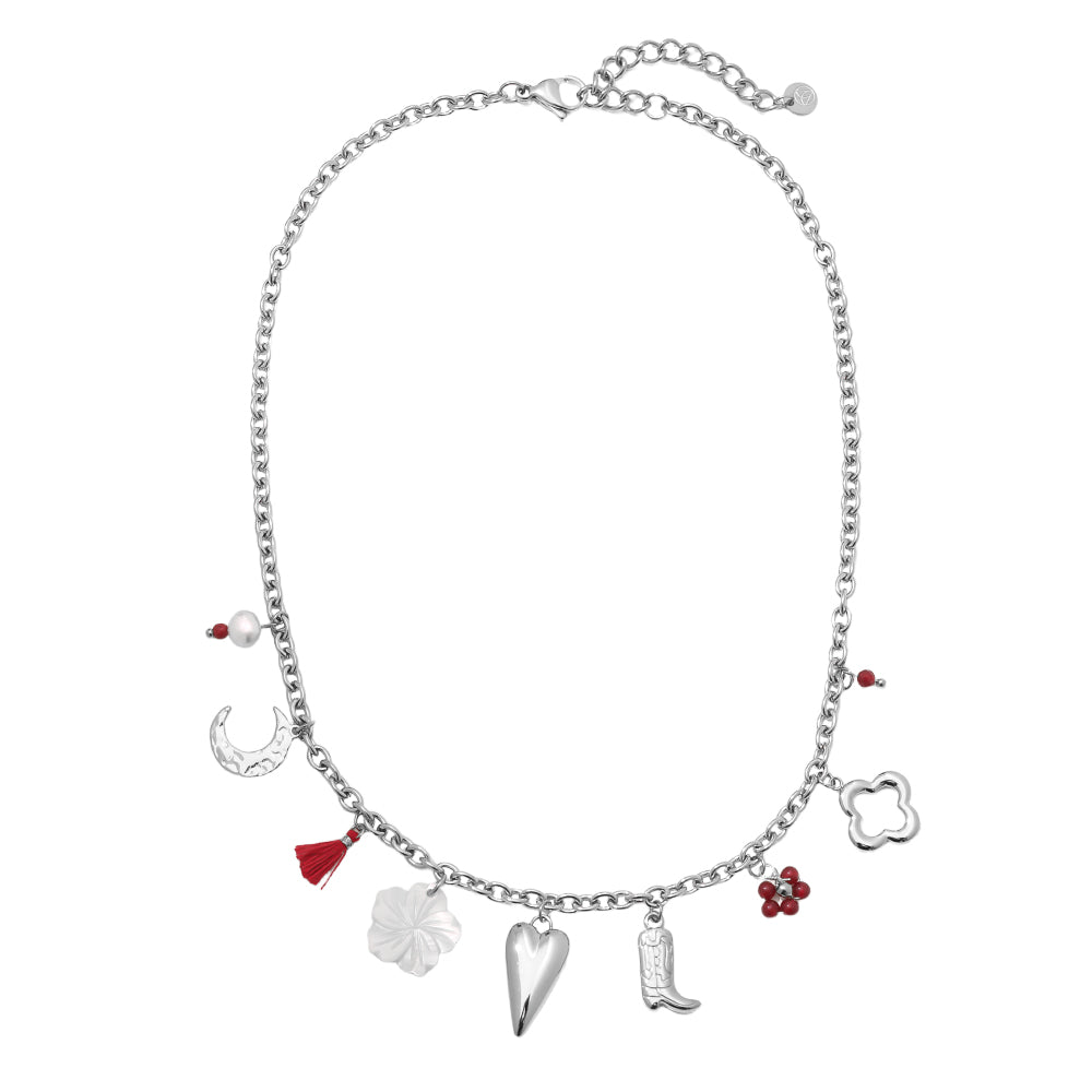 Charmkette Herz & Blume – Silber