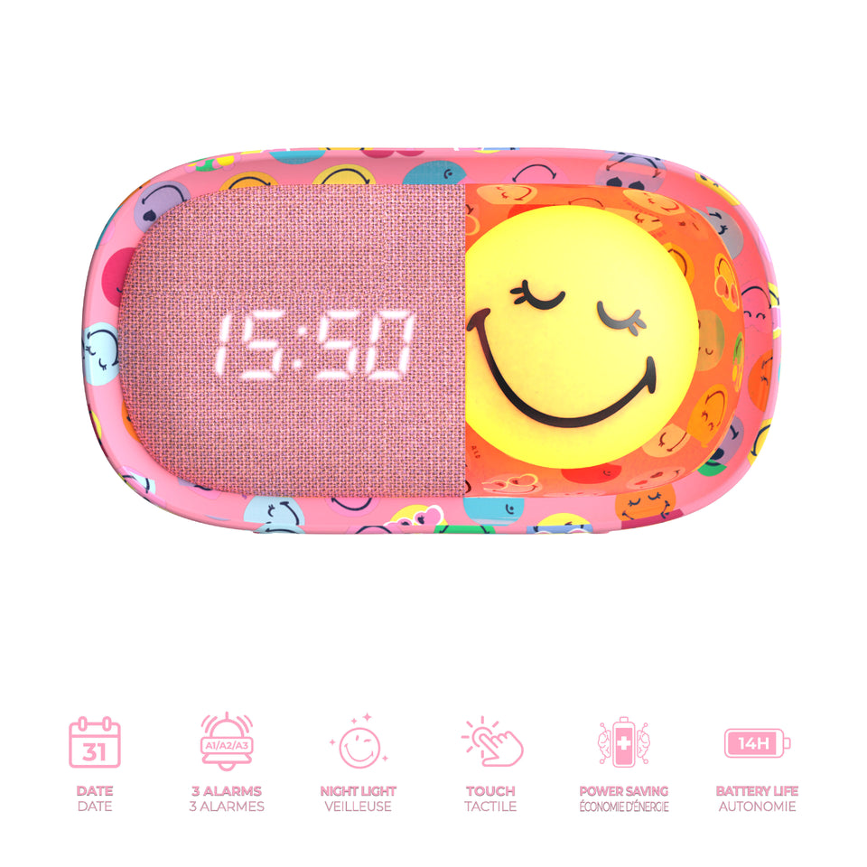 MOB x SmileyWorld Dreamy Clock in Rosa – Detailansicht