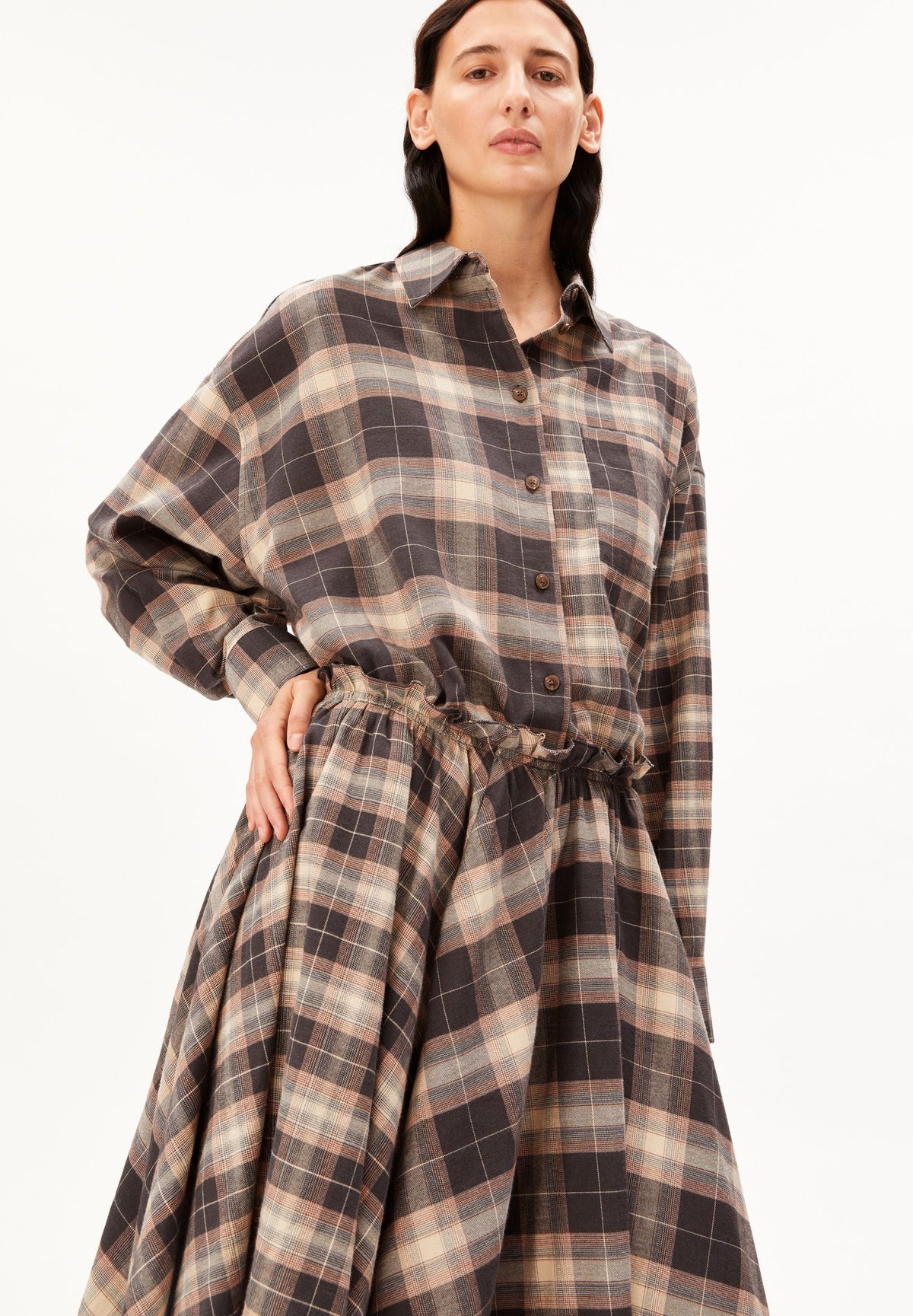 ARMEDANGELS NALAANI karierte Bluse in Moonshadow Sandstone