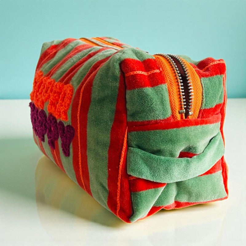 NOI Handmade Kosmetiktasche Velvet Pinstripe Super Happy M