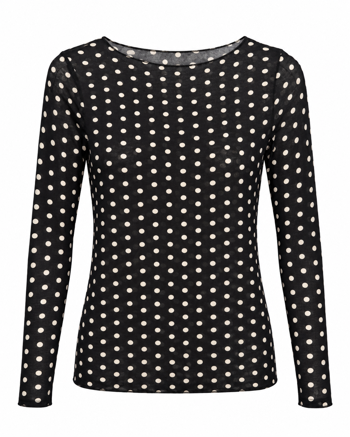 Punkte-Langarmshirt Schwarz auf weißem Hintergrund