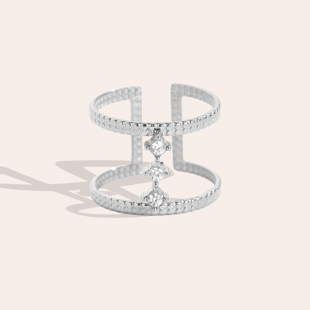 Doppelring Strass – Silber