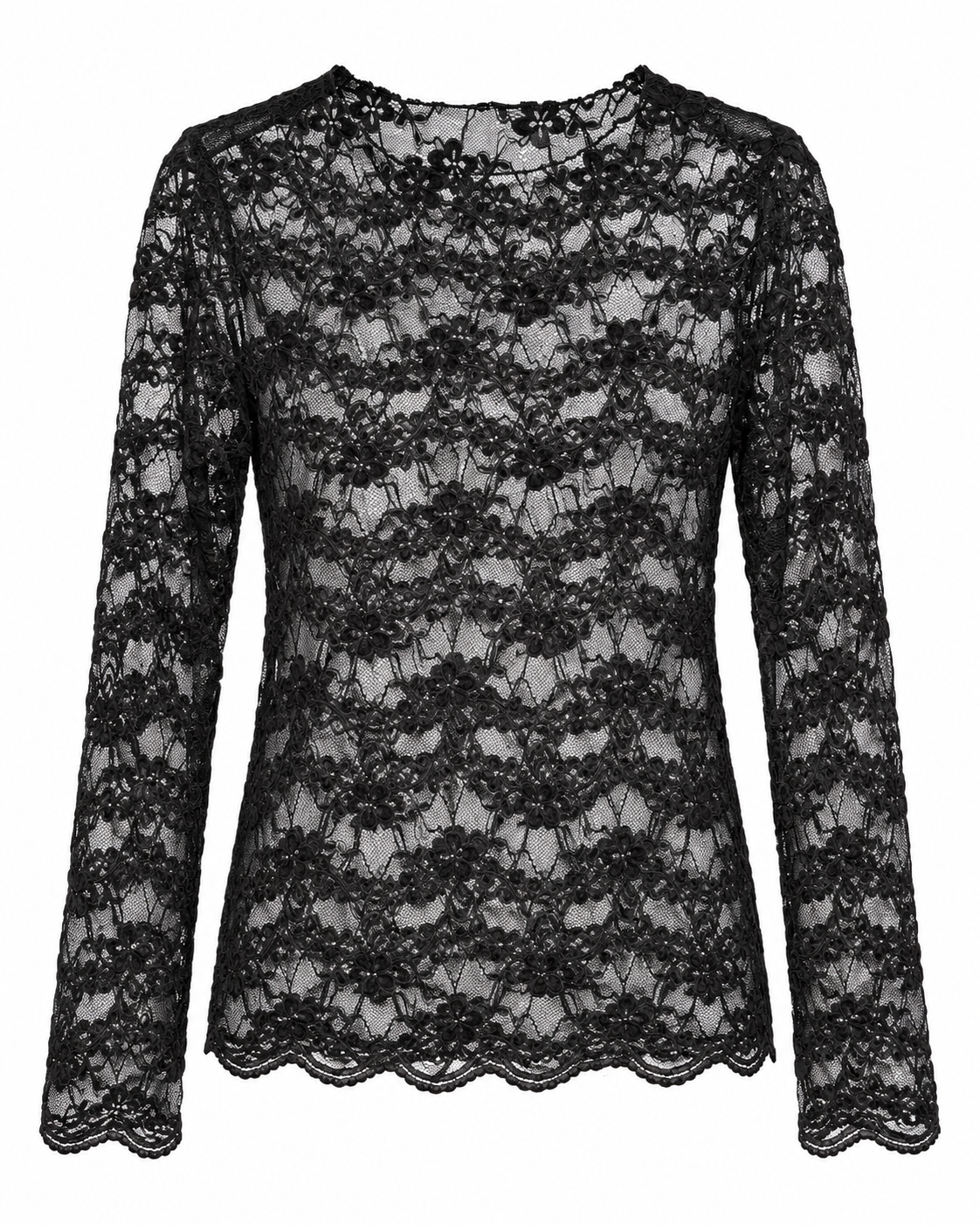 Spitzen-Langarmshirt Schwarz