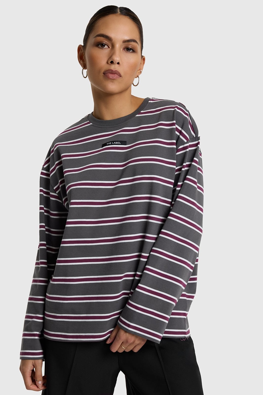 ALIX The Label Stripe Longsleeve T-Shirt – Anthrazit – Ansicht 1