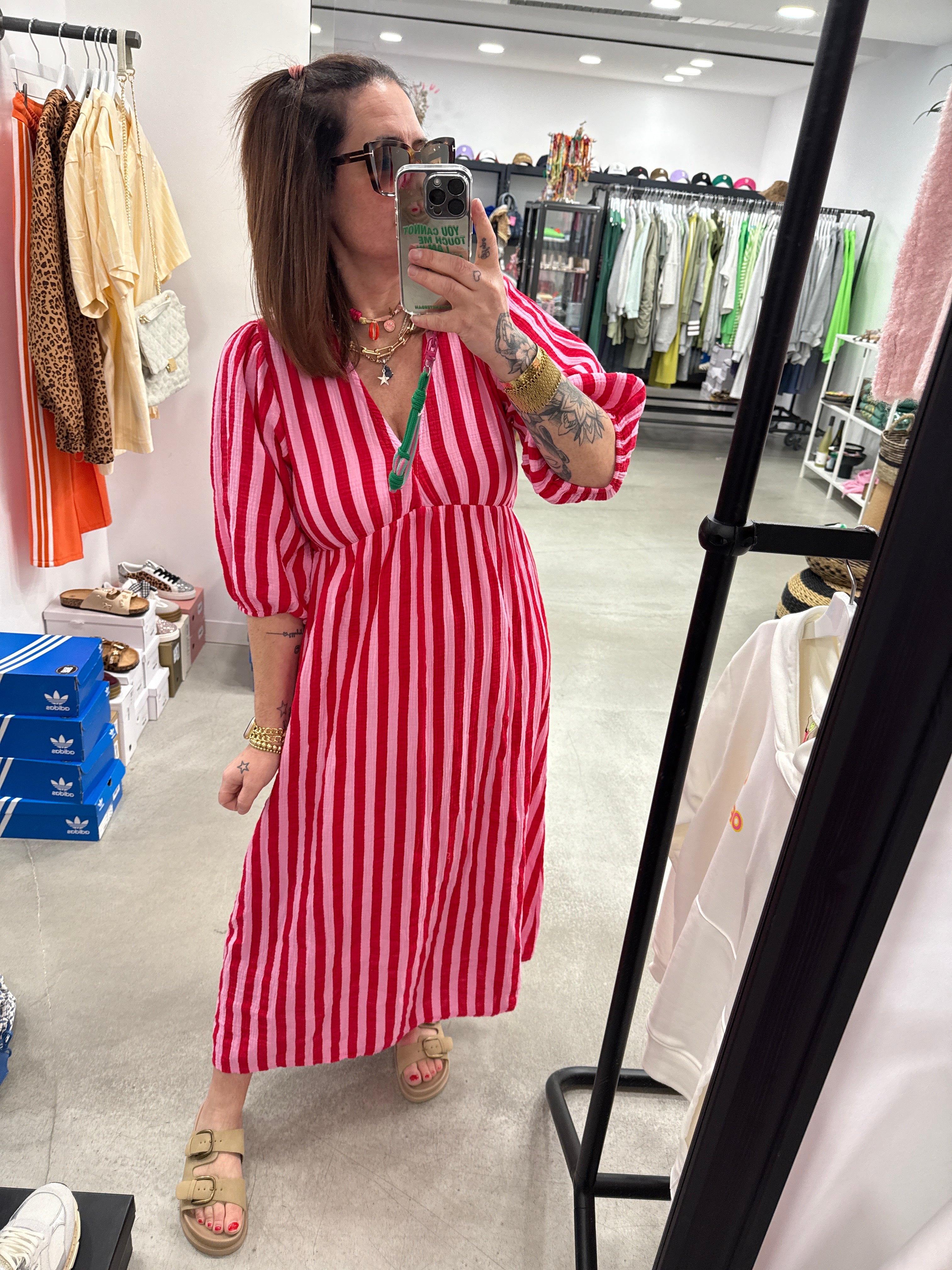 Kleid red pink stripe