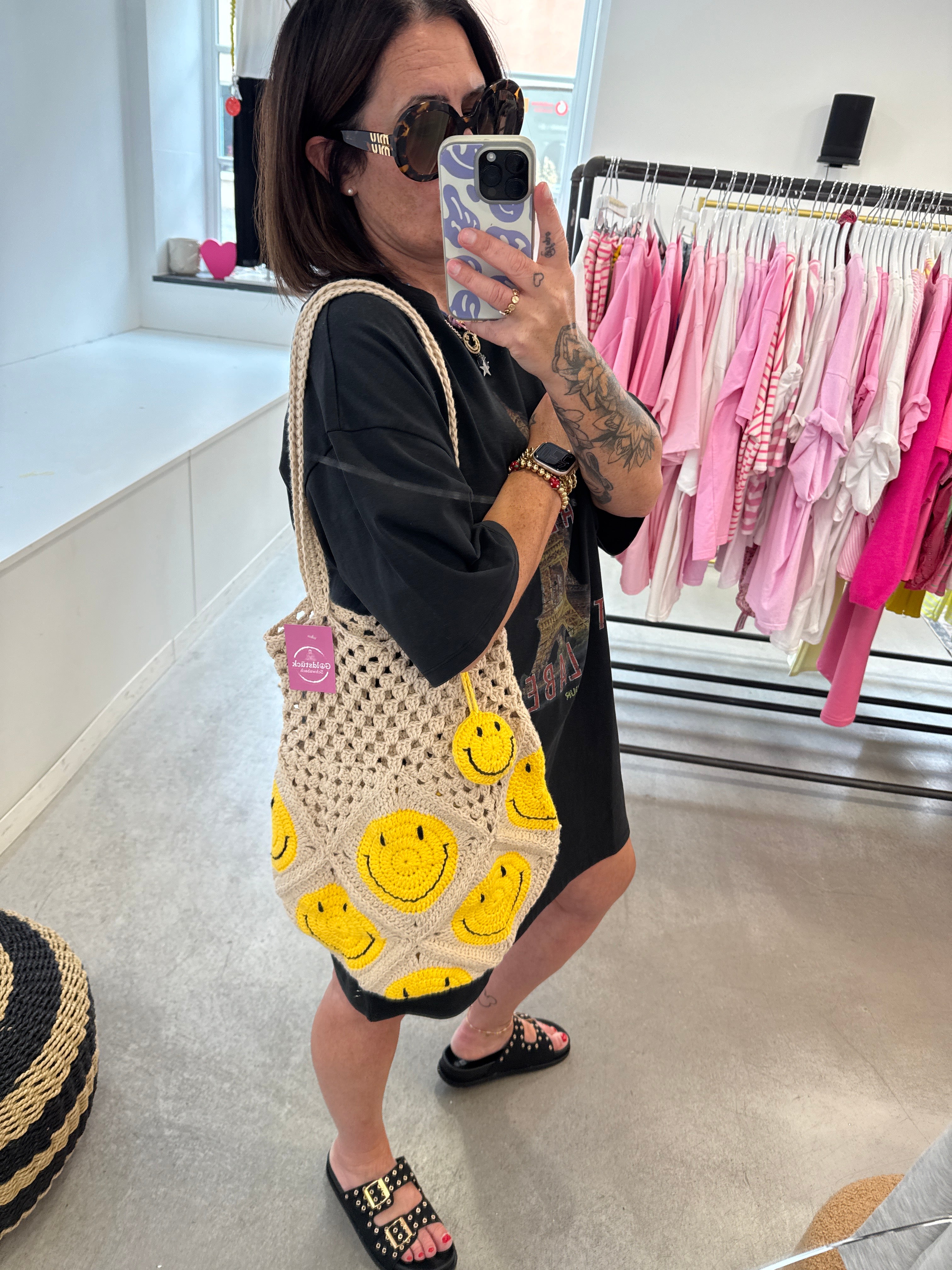 Tasche Handmade Smiley beige