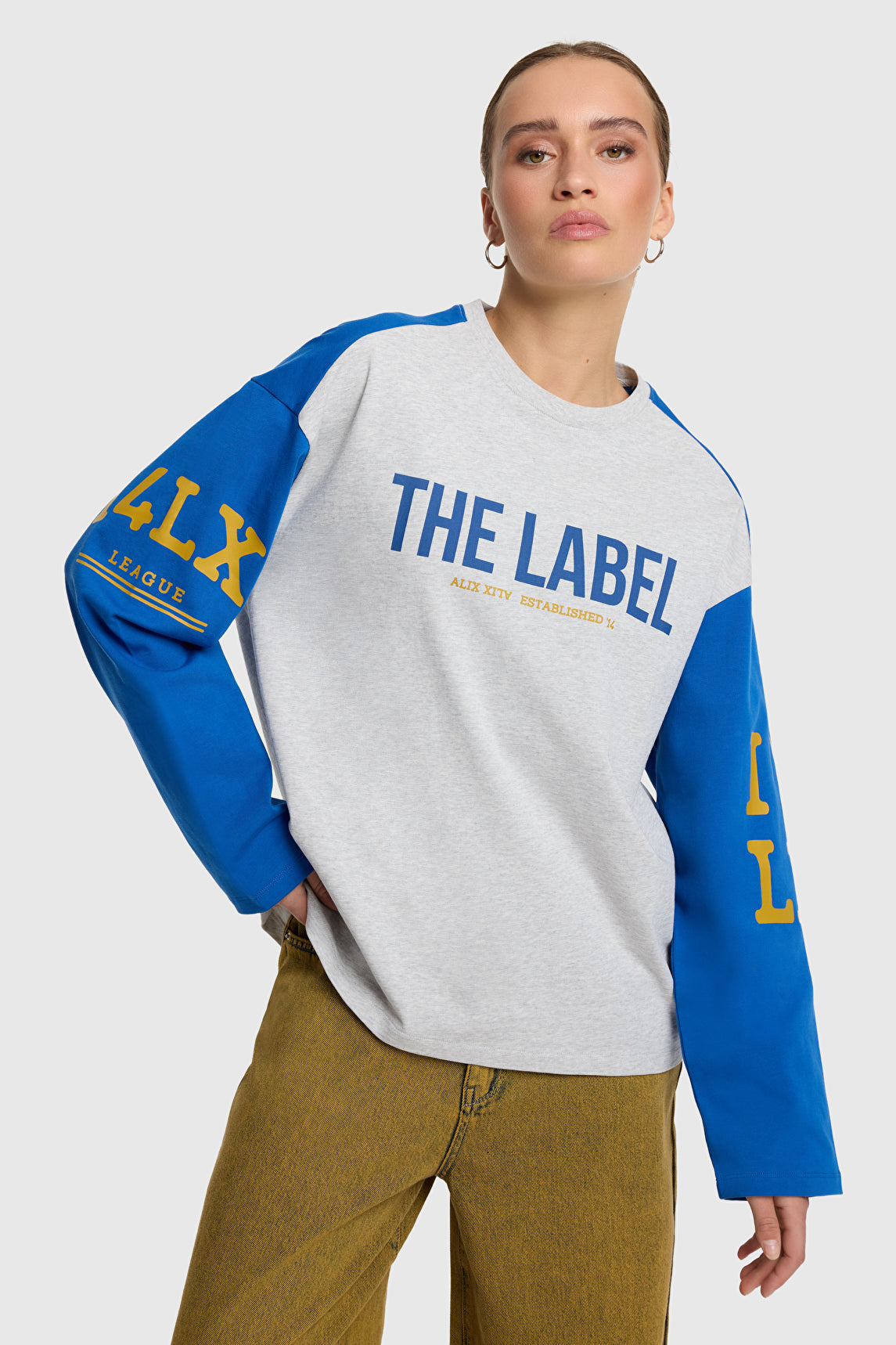 ALIX The Label Mix Longsleeve T-Shirt in Hellgrau meliert – Vorderansicht