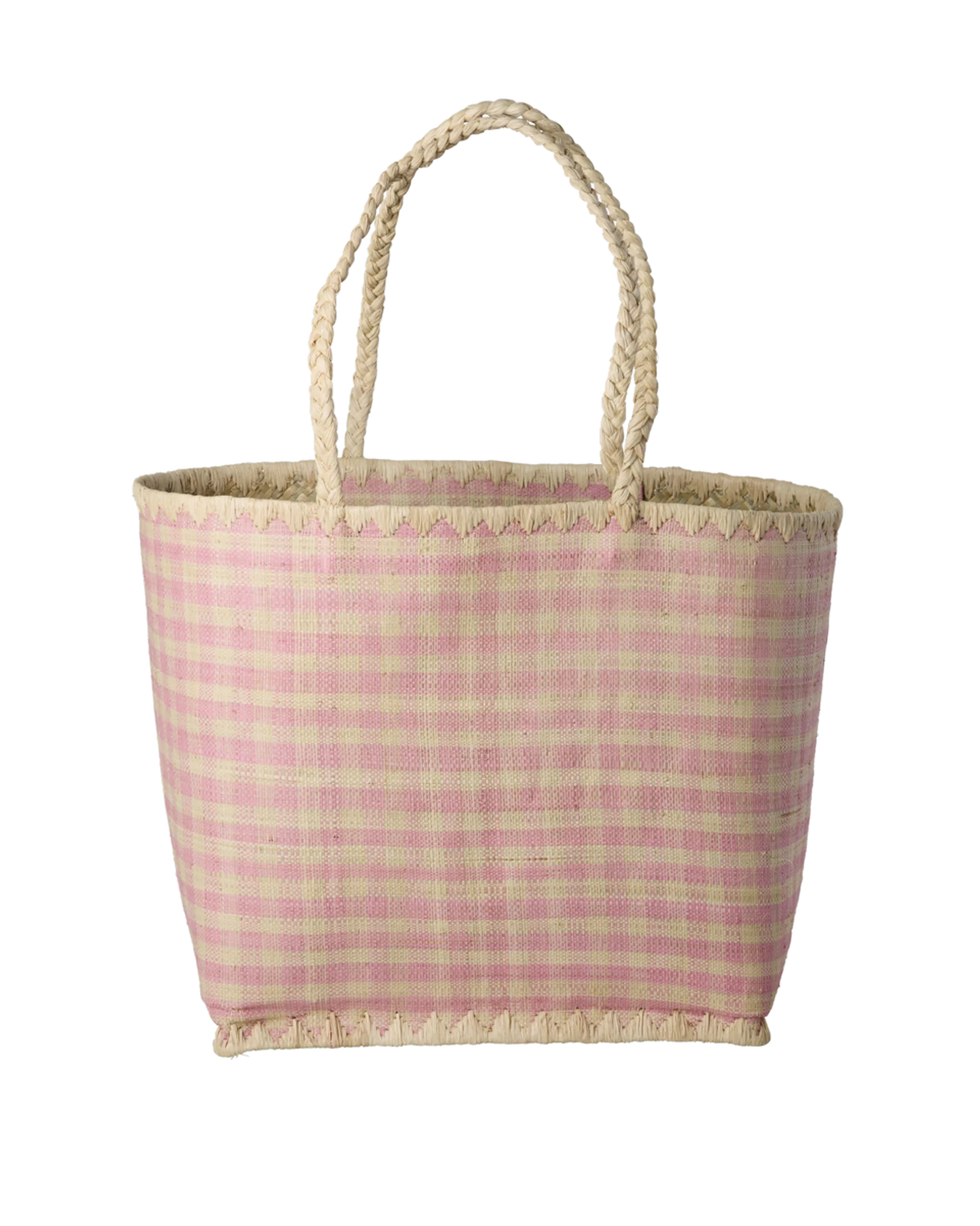 Rice Groß Raffia Tasche Karriert