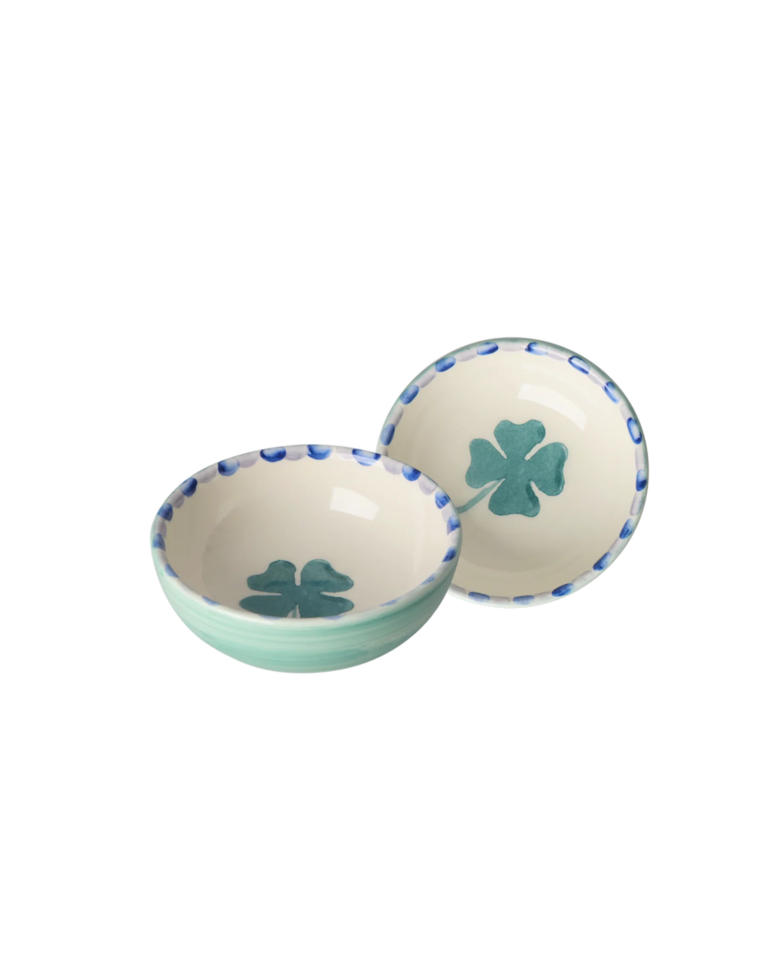 Rice Kleine Keramik Dipschälchen - Grün - Kleeblatt