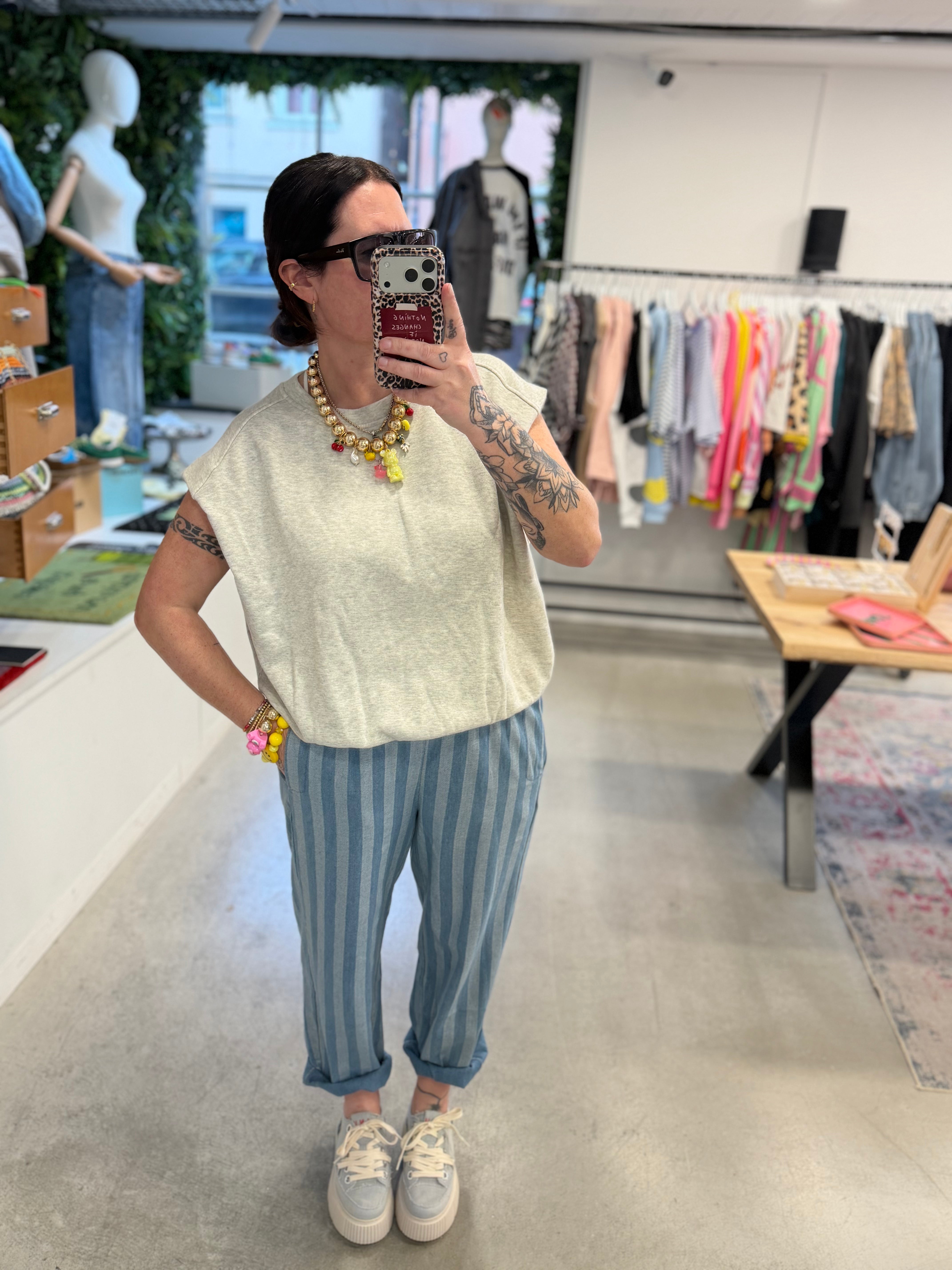 Hose Denim Stipe Light Blue