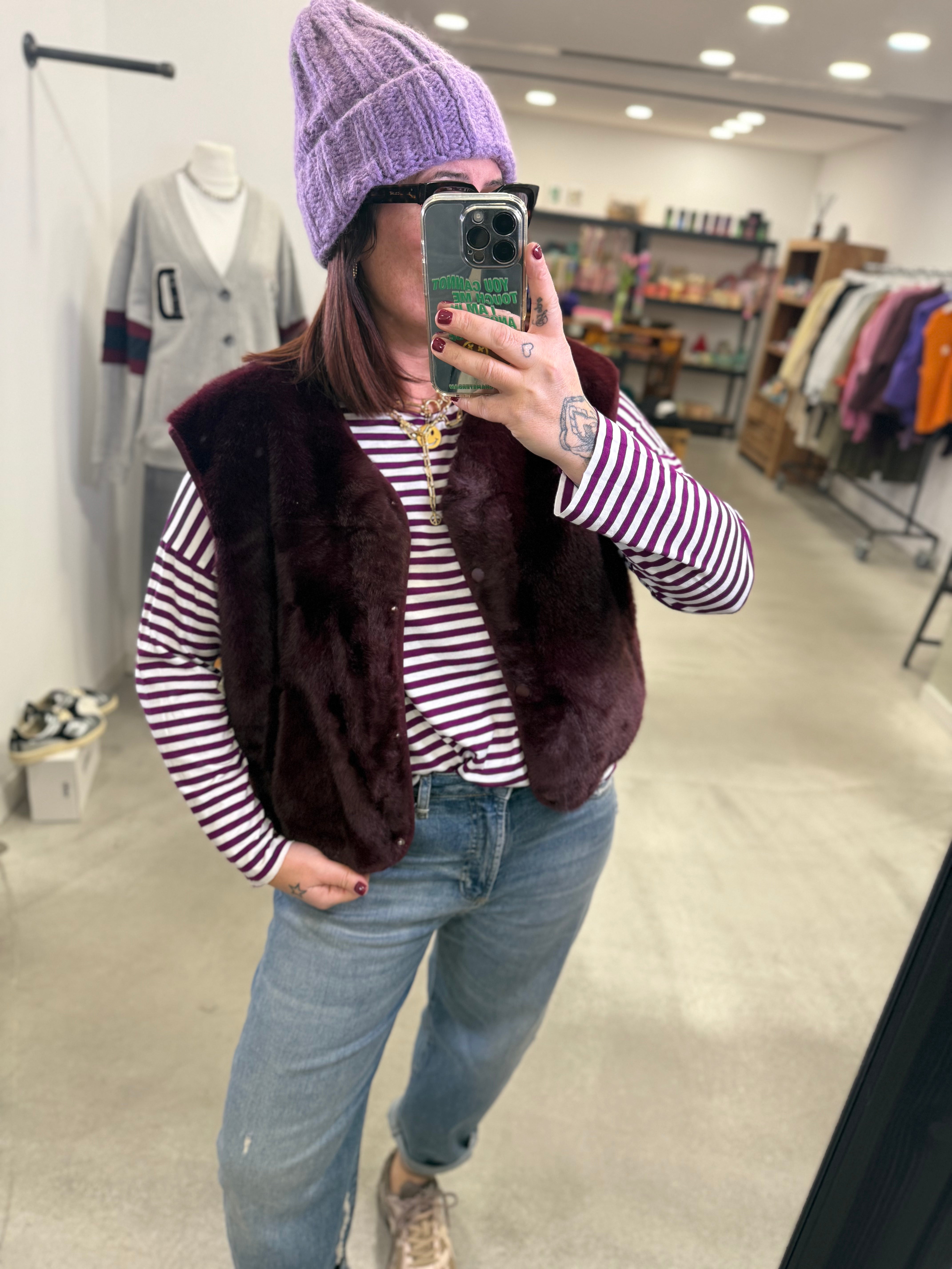 Weste Plüsch Bordeaux