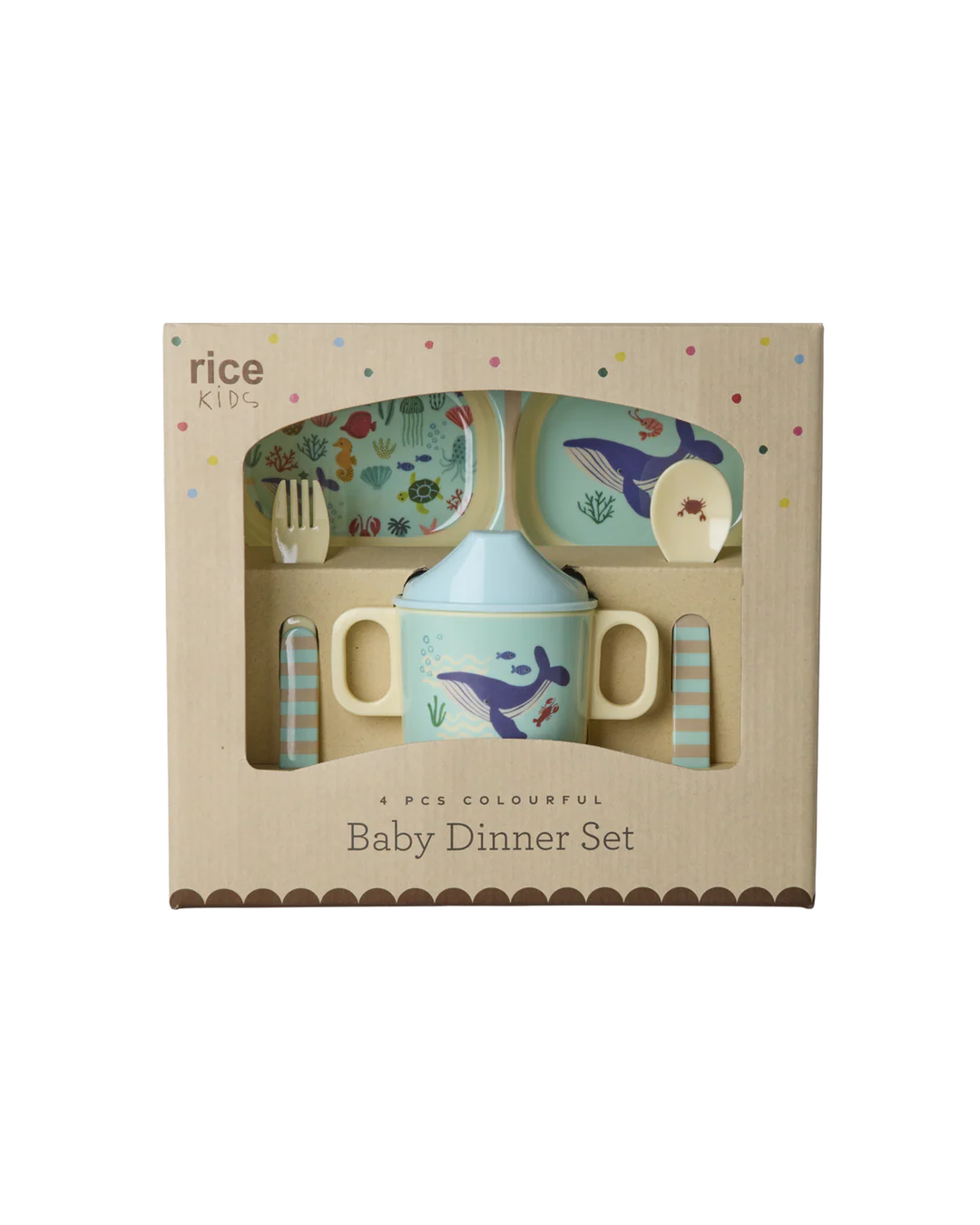 Rice Baby-Geschirrset - Mint - Wildlife Print - Geschenkbox