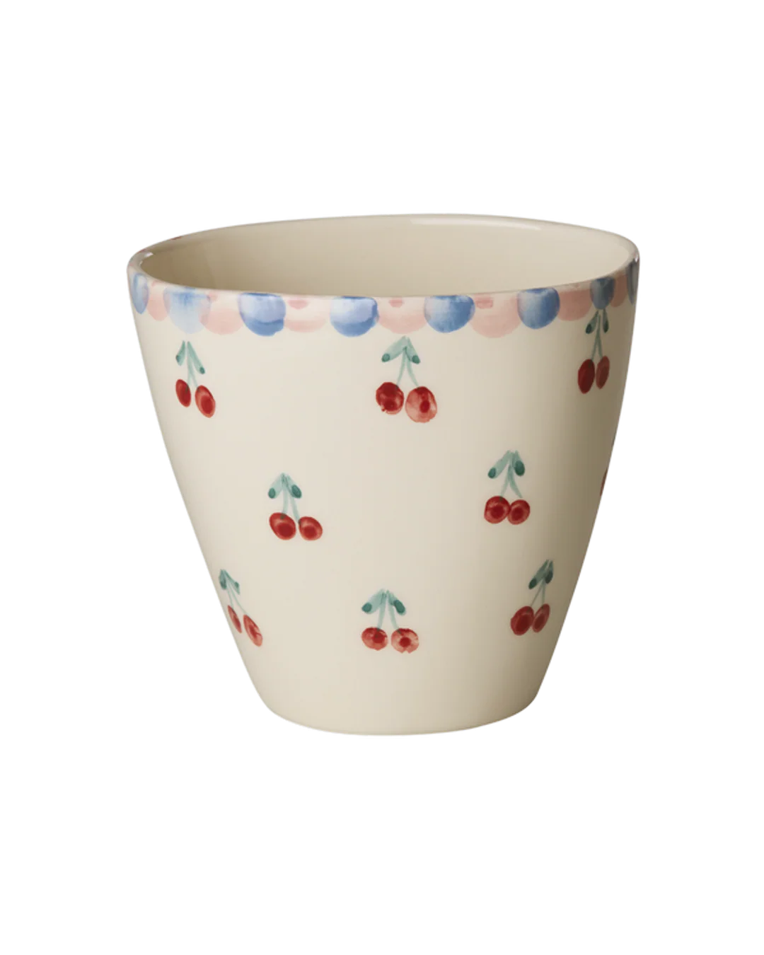 Rice Oval Keramik Becher - Crème - Hand-painted Cherries