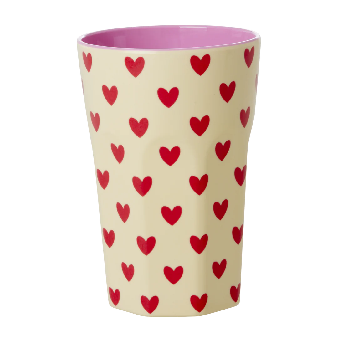 Rice Melamin Großer Becher - Crème - Darling Hearts Print