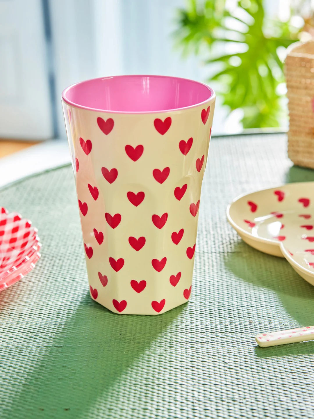 Rice Melamin Großer Becher - Crème - Darling Hearts Print