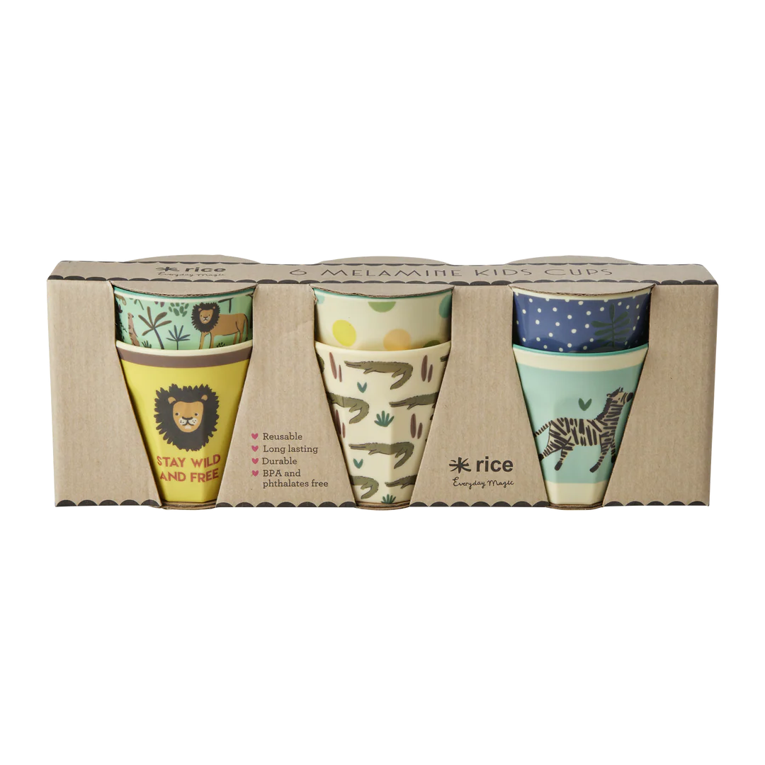Rice Kleine Kinderbecher - Blau - Jungle Print - 6er Pack