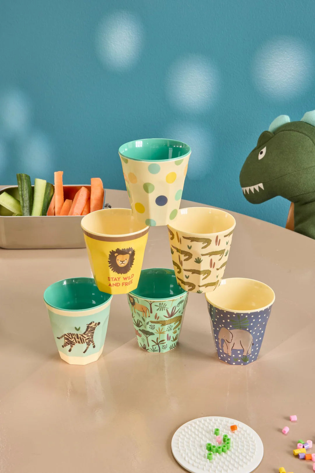 Rice Kleine Kinderbecher - Blau - Jungle Print - 6er Pack