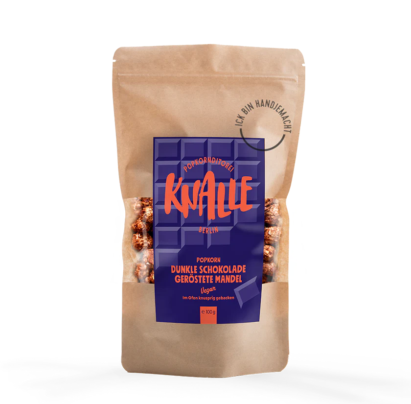 Knalle Dunkle Schokolade Geröstete Mandel Popcorn – vegan