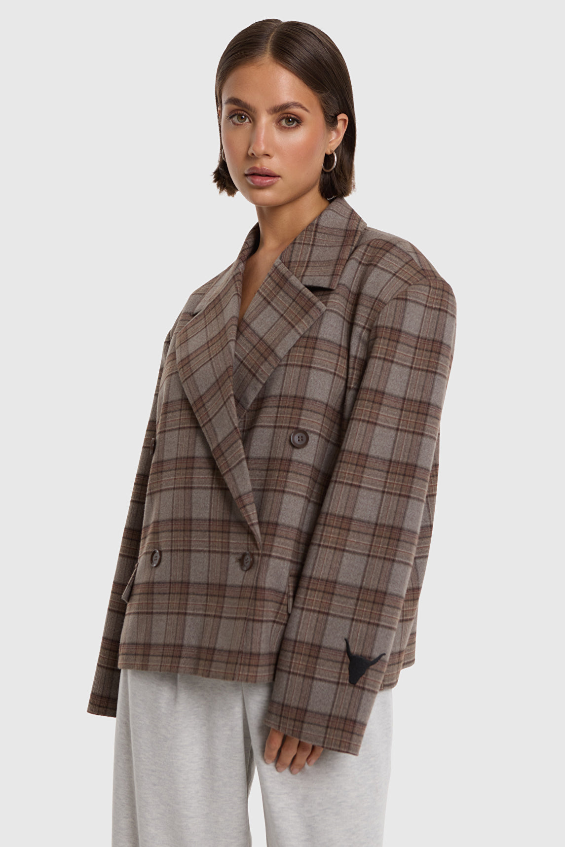 ALIX The Label Cropped Check Blazer in Warm Brown – Ansicht 2