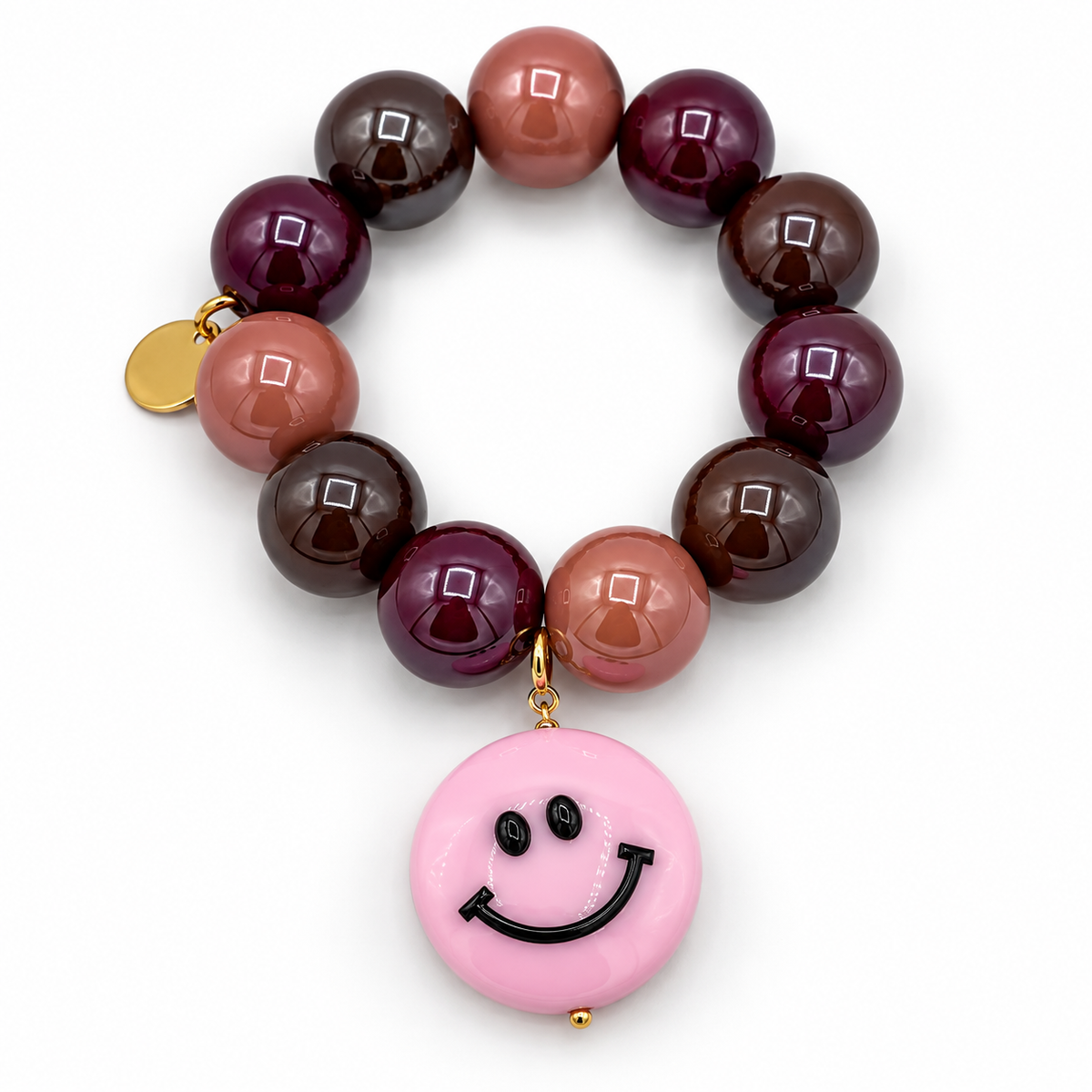 Statement-Armband mit rosafarbenem Smiley-Anhänger