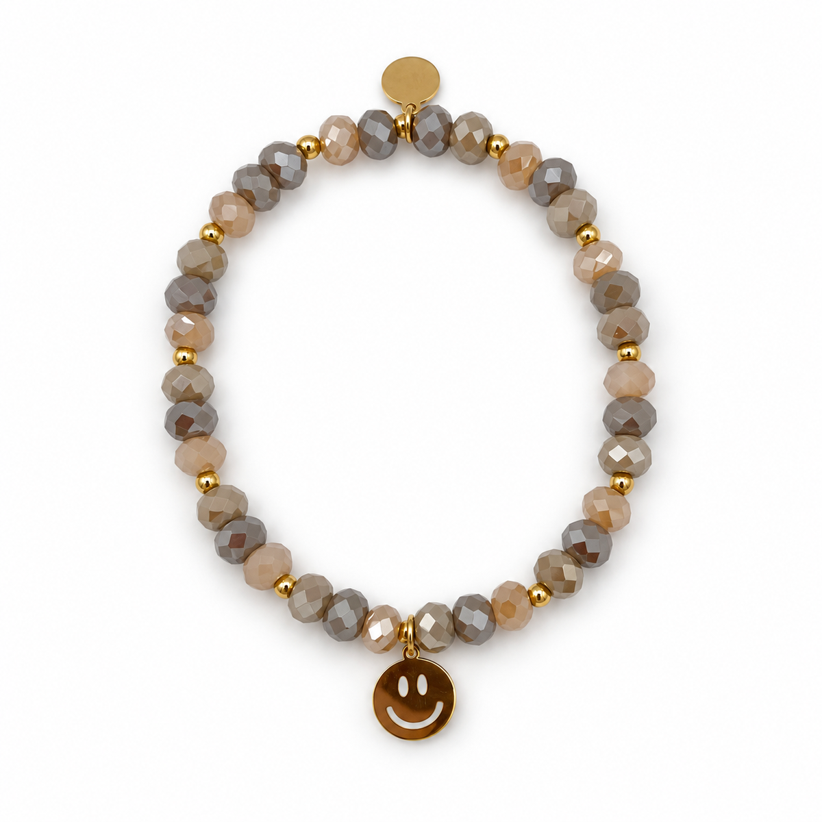 Armband Smiley Taupe mit goldfarbenem Anhänger