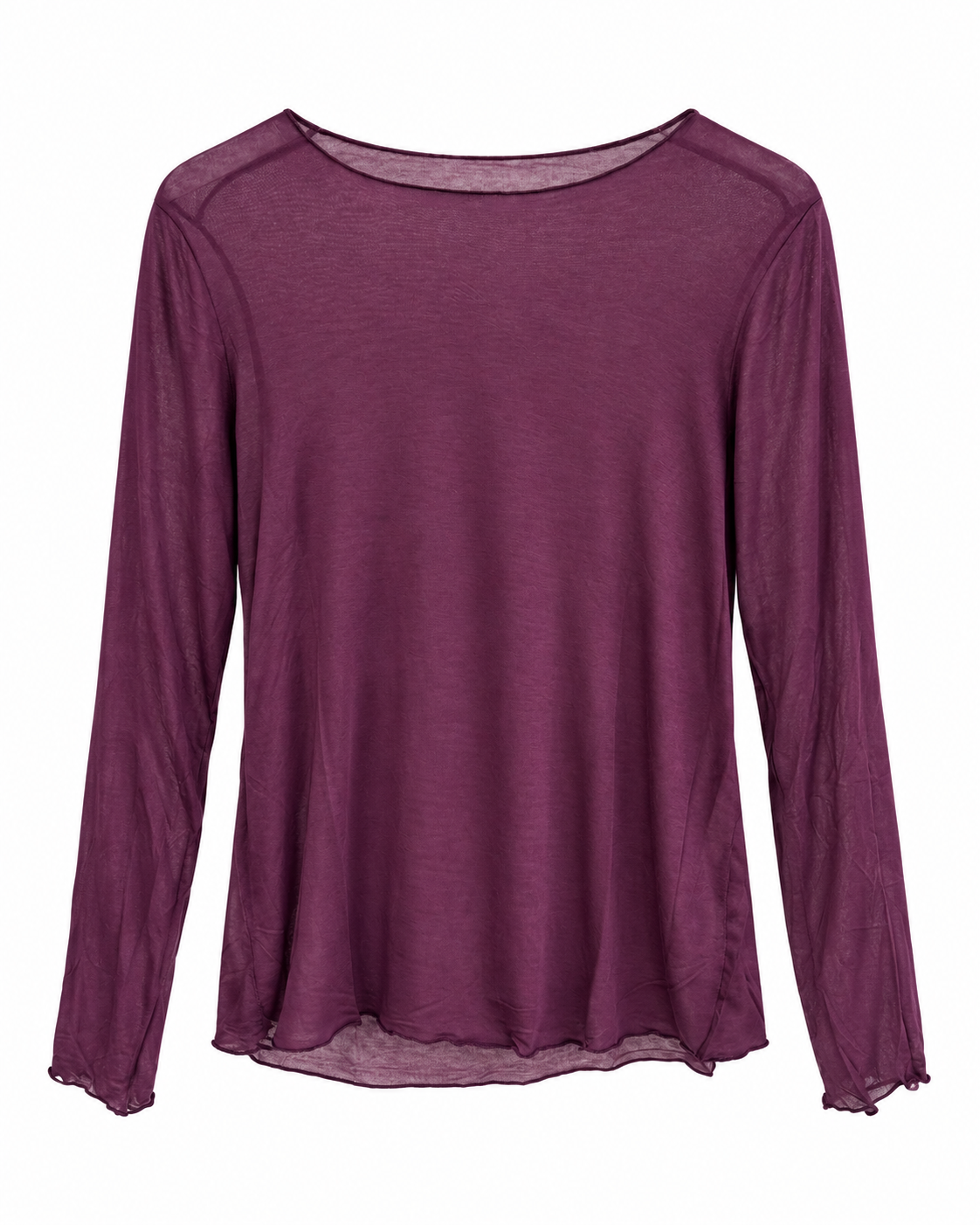 Basic-Langarmshirt Aubergine auf weißem Hintergrund
