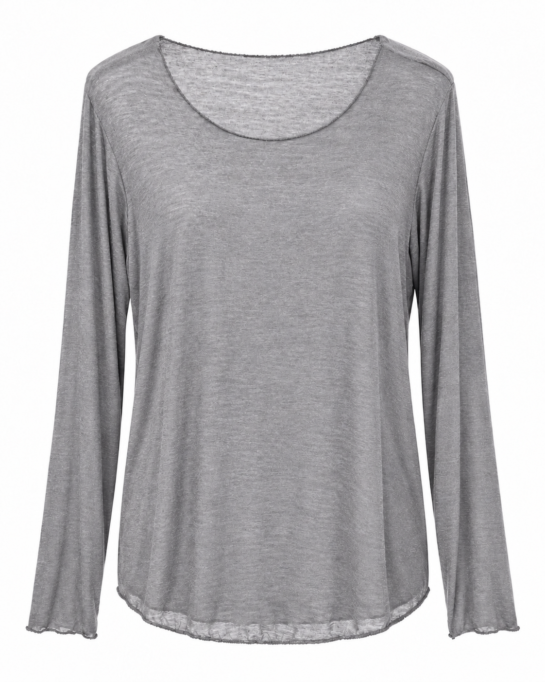 Basic-Langarmshirt Grau auf weißem Hintergrund