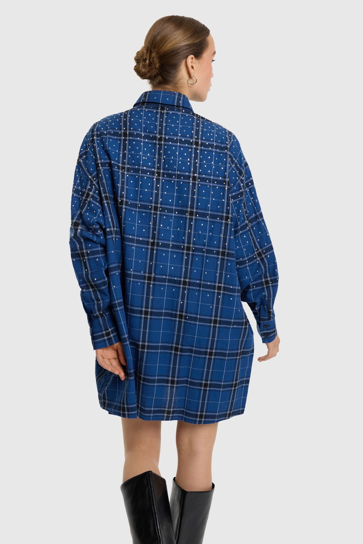 ALIX The Label Studded Check Blouse Dress – Dunkelblau – Ansicht 2