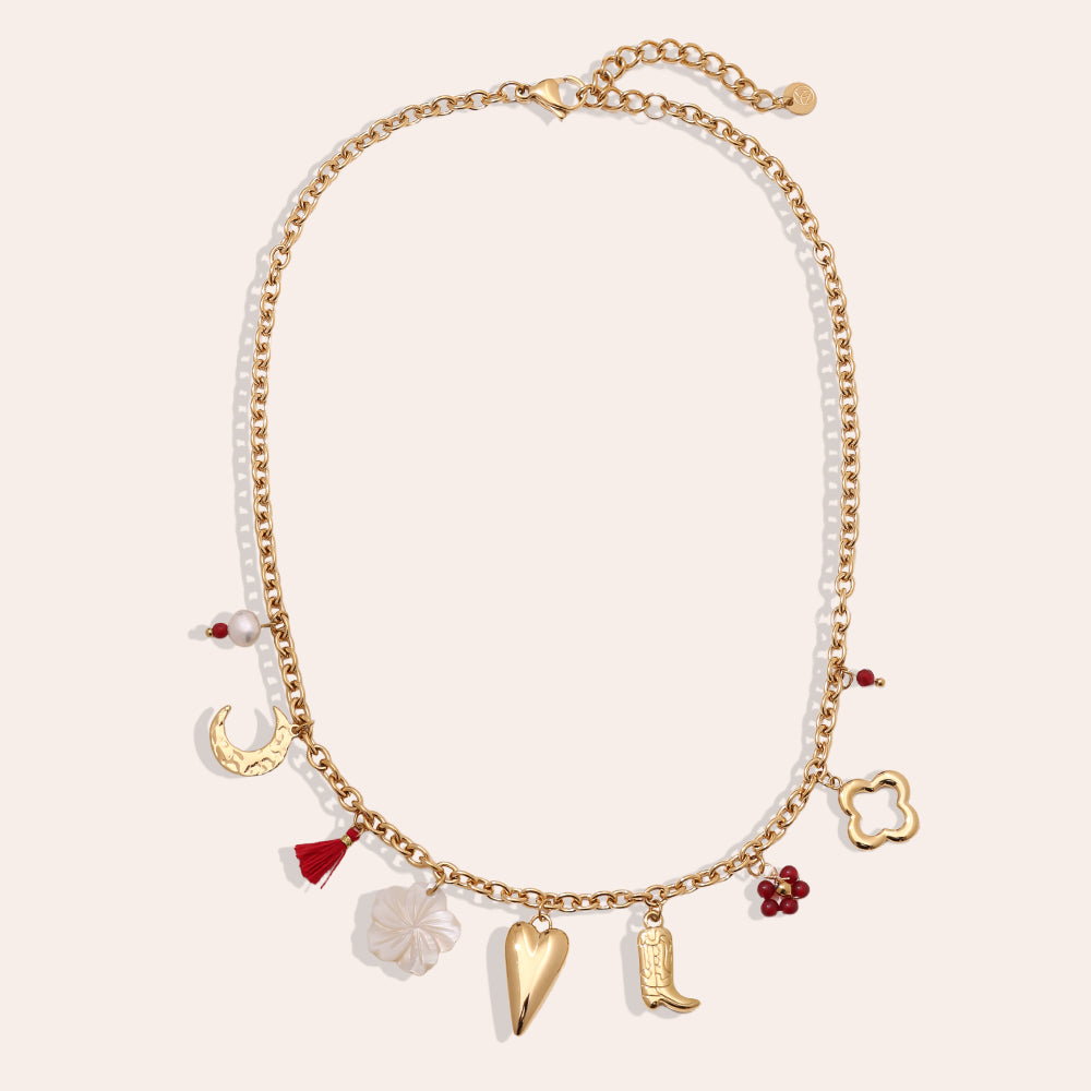 Charmkette Herz & Blume – Gold
