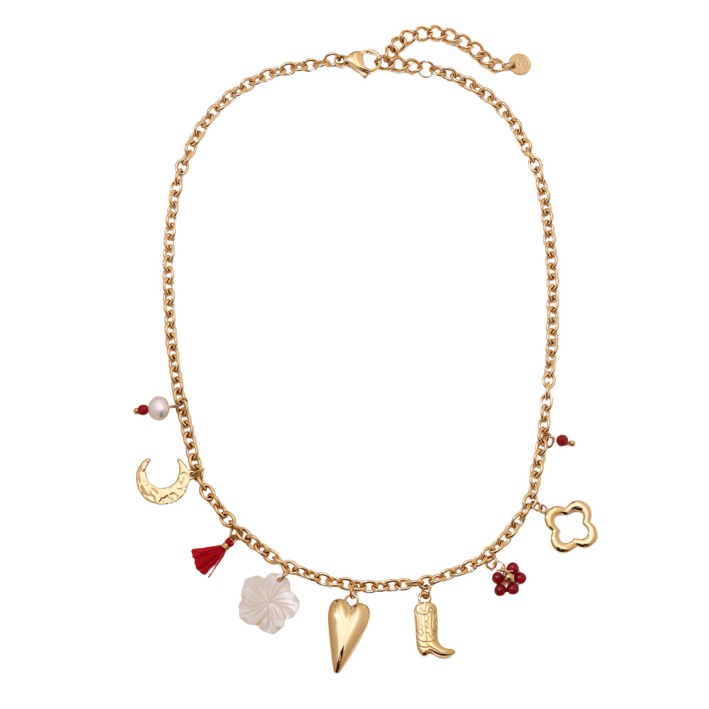 Charmkette Herz & Blume – Gold