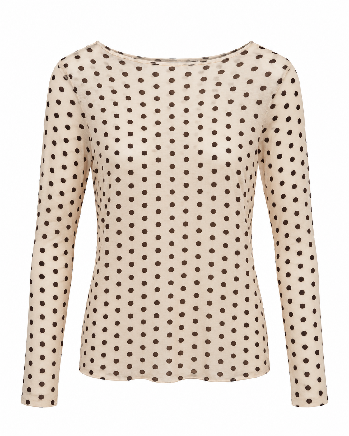 Punkte-Langarmshirt Creme auf weißem Hintergrund