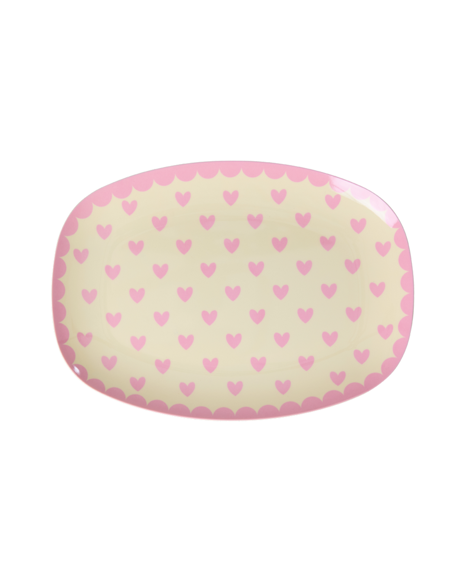 Rice kleiner rechteckiger Melaminteller Favorite Hearts in Dunkelpink